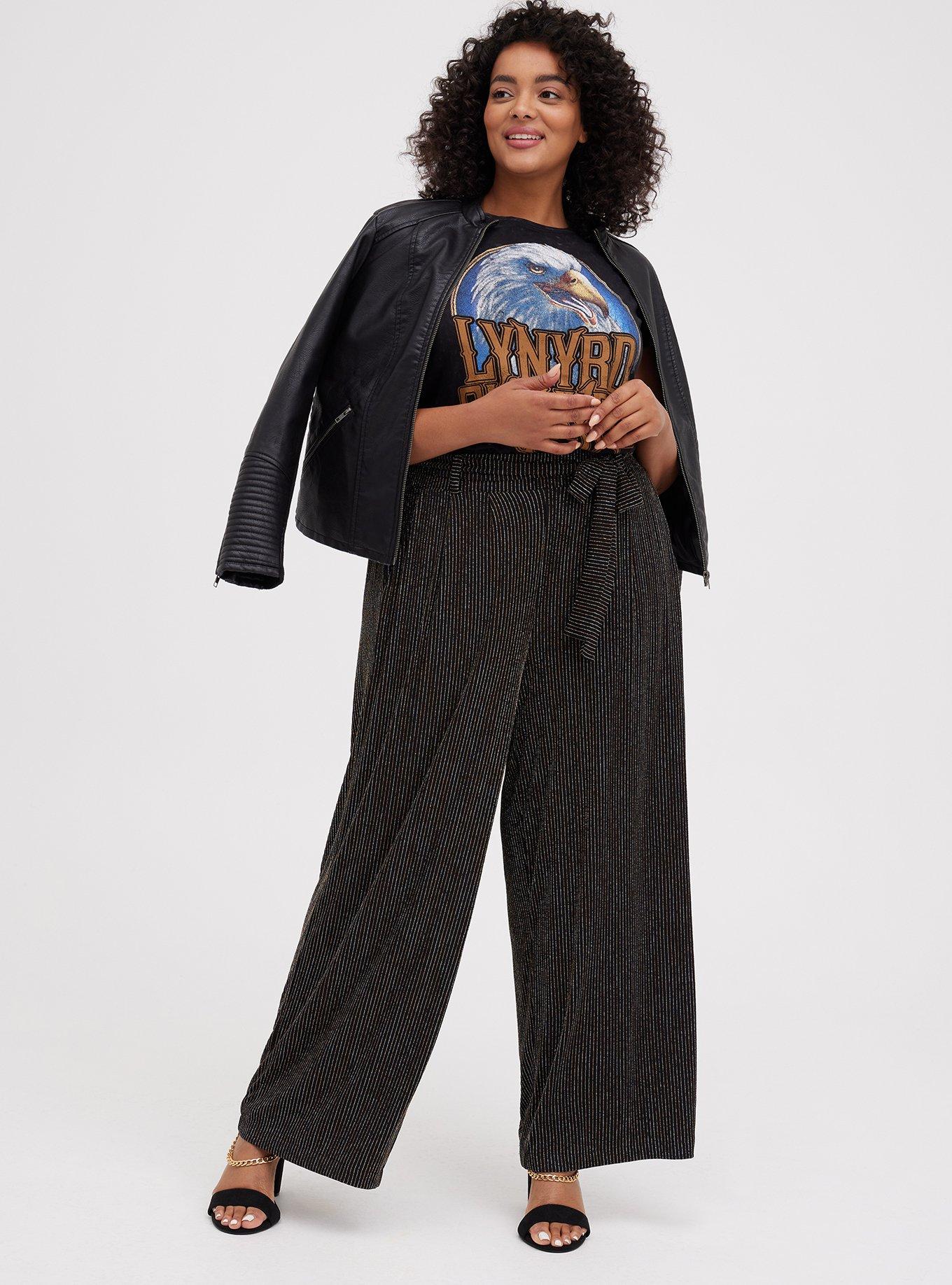 Black Lurex Self-Tie Wide Leg Pant, STRIPE BLACK, alternate