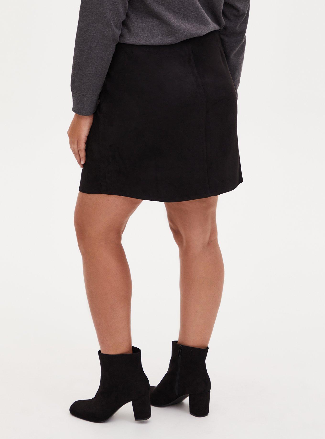 Plus Size - Black Faux Suede Grommet Wrap Skirt - Torrid
