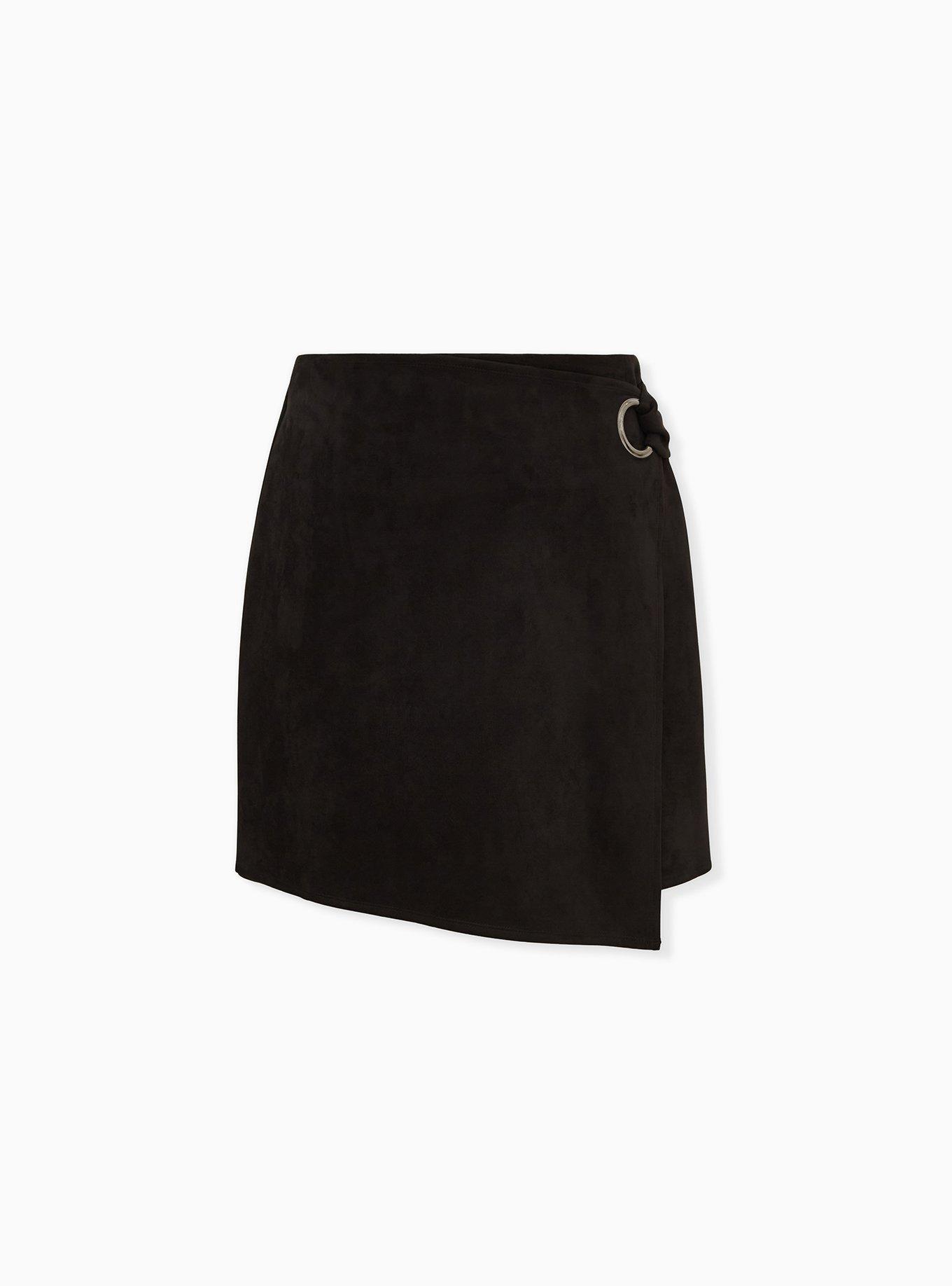 Plus Size - Black Faux Suede Grommet Wrap Skirt - Torrid
