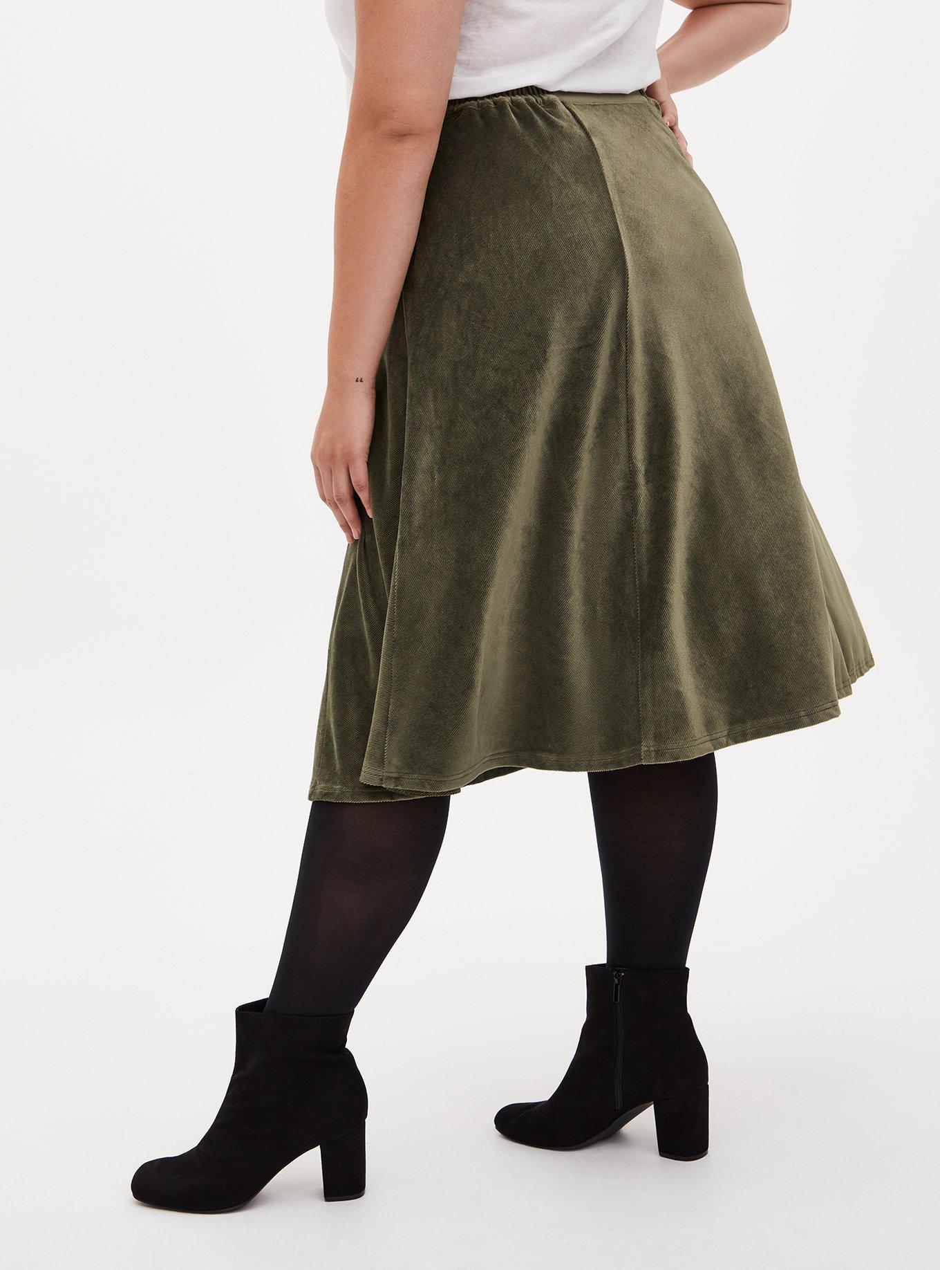 Olive Green Textured Midi Skirt, DEEP DEPTHS, alternate