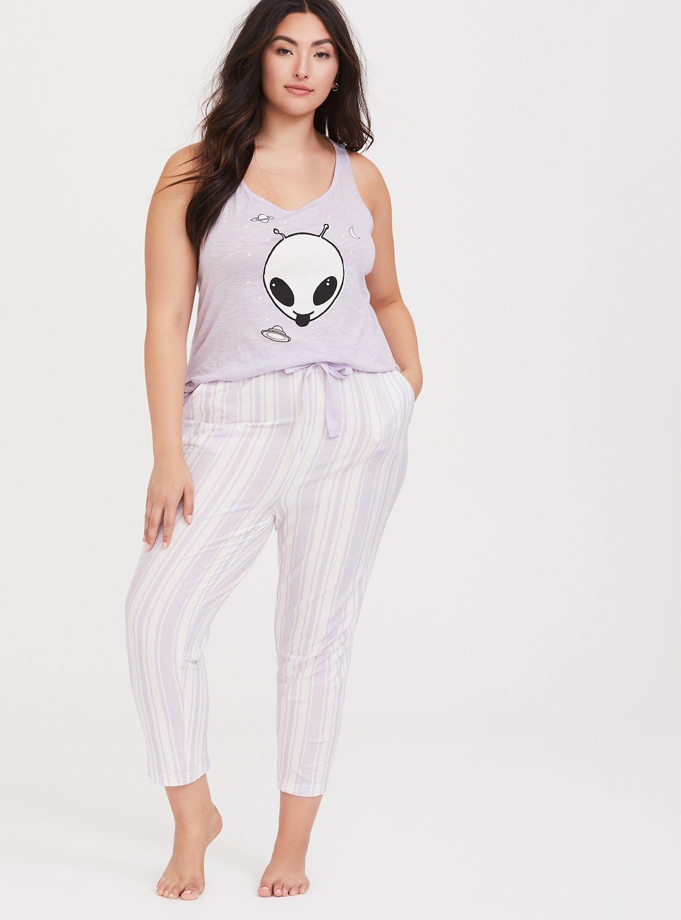 Cotton Crop Sleep Pant, PURPLE STRIPE, alternate