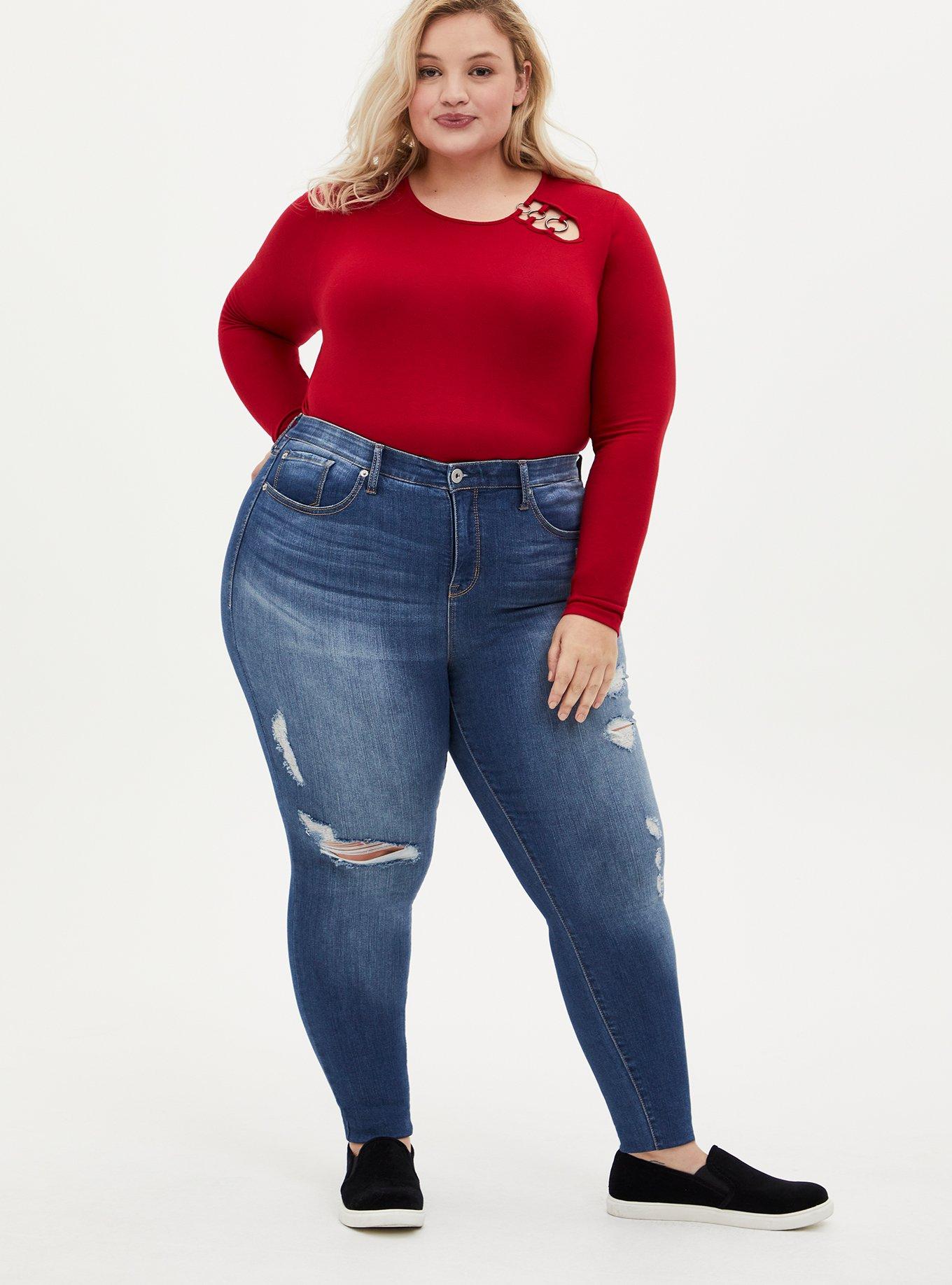 Plus Size Super Soft O-Ring Long Sleeve Top, JESTER RED, alternate