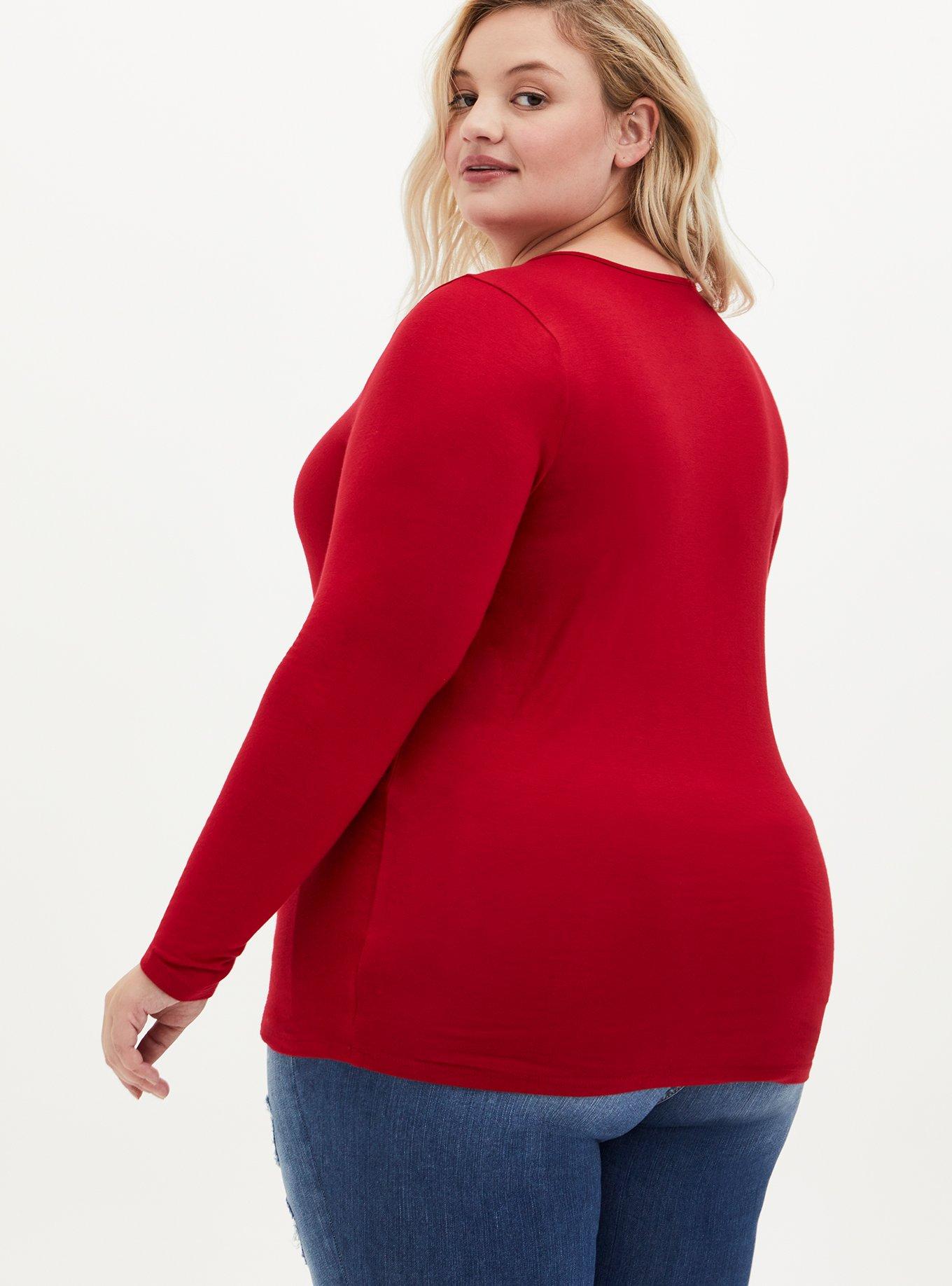 Plus Size Super Soft O-Ring Long Sleeve Top, JESTER RED, alternate