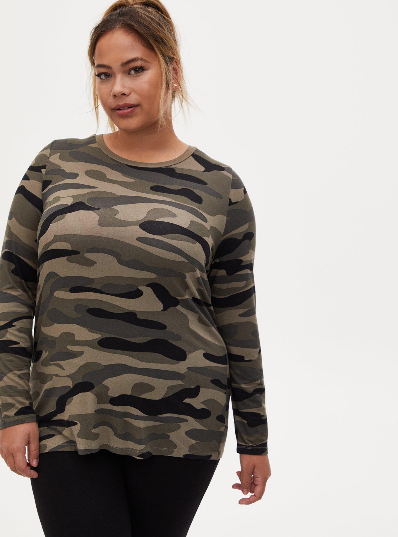 Plus Charcoal Camo Slinky Cap Sleeve T Shirt