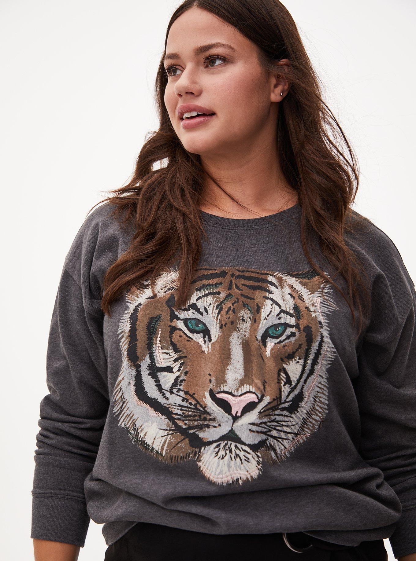 Plus Size Tiger Charcoal Grey Fleece Sweatshirt Torrid