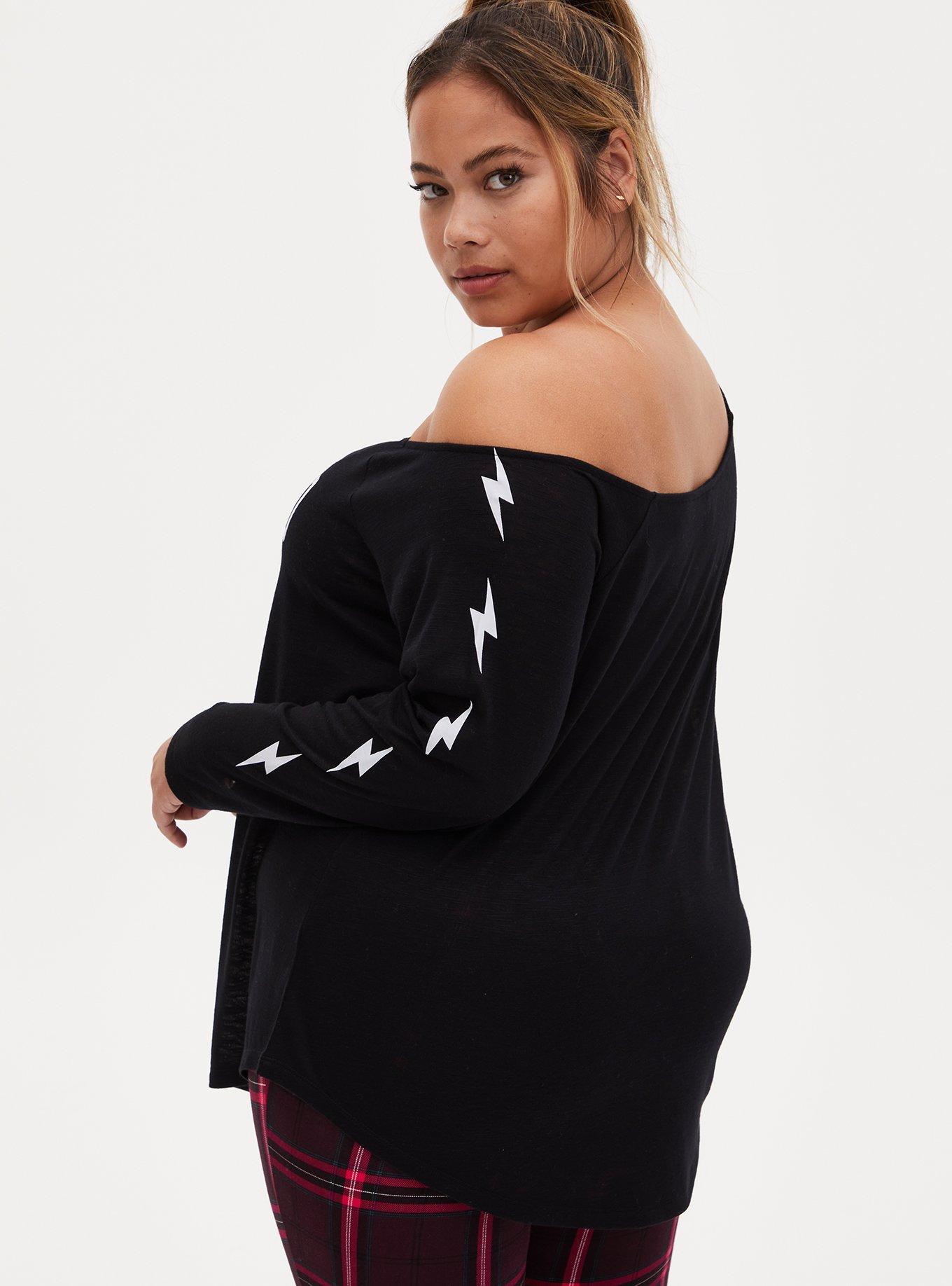 Stay Wild Bolt Black Jersey Off Shoulder Tee, DEEP BLACK, alternate