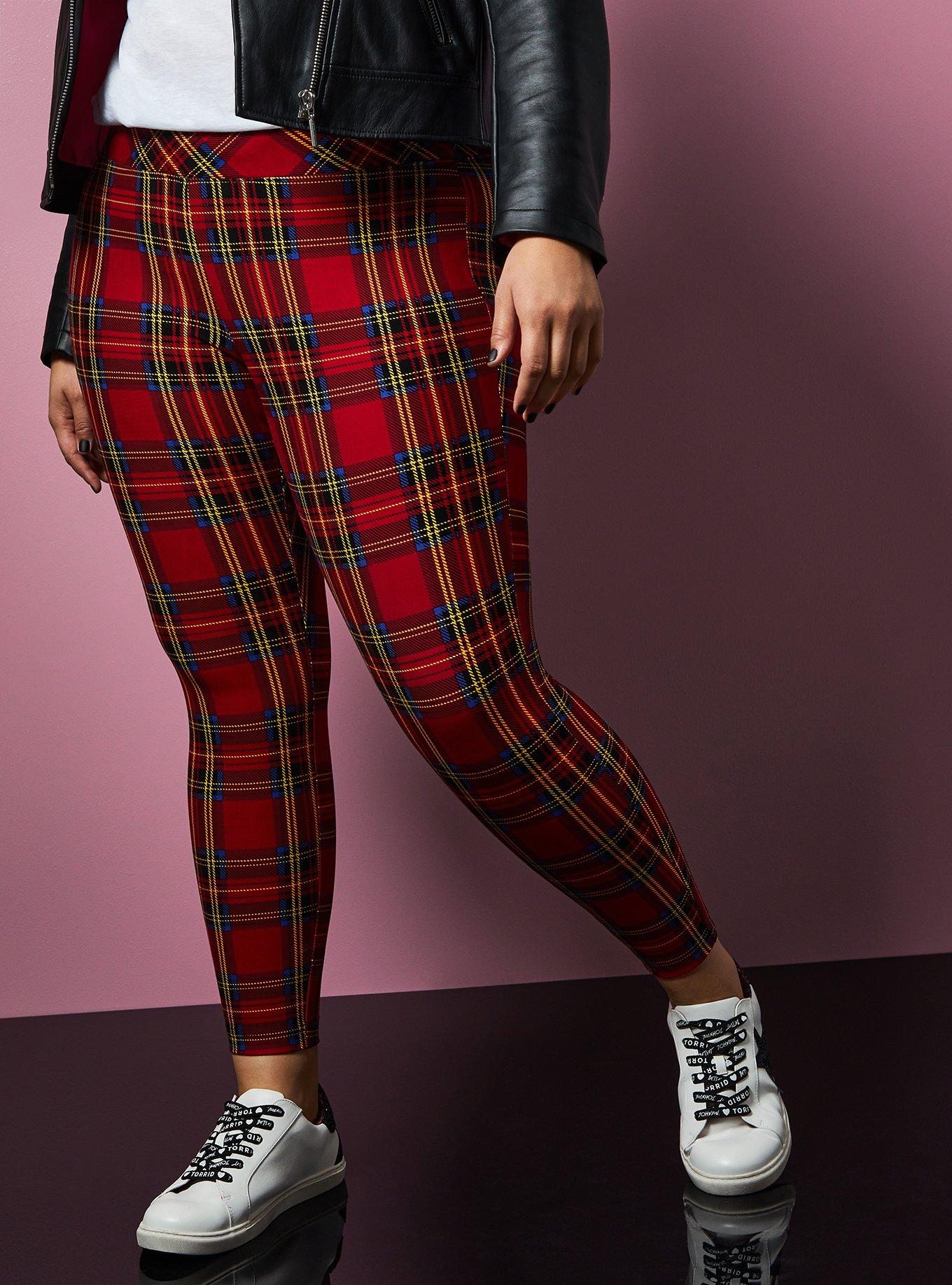 Red Plaid Plus Size leggings, Buffalo Plaid Check Checkered Pattern Pr –  Starcove Fashion