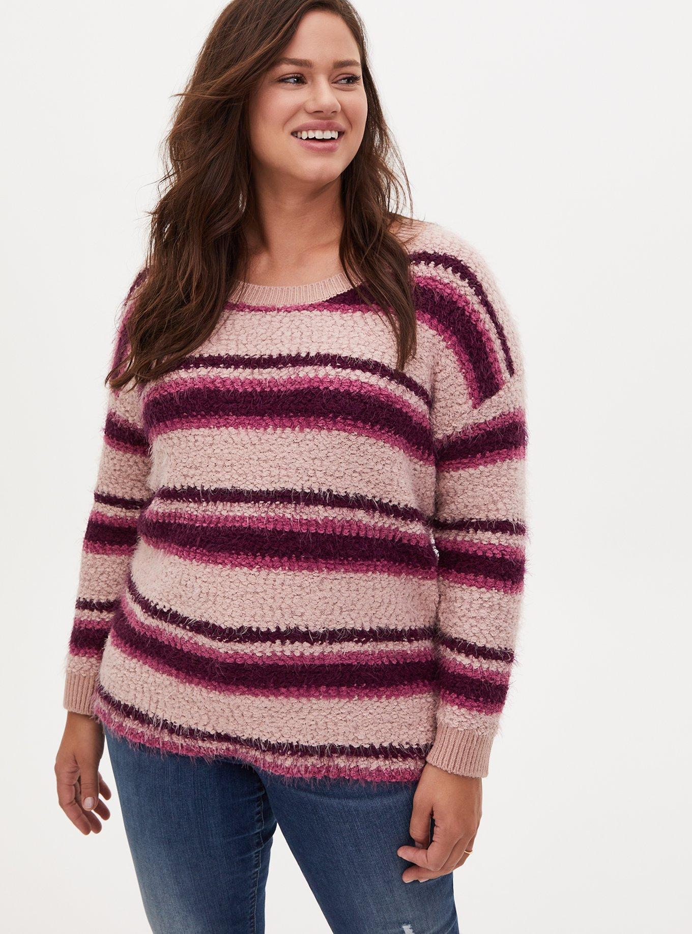 Popcorn Pullover Drop Shoulder Sweater, MULTI STRIPE, alternate