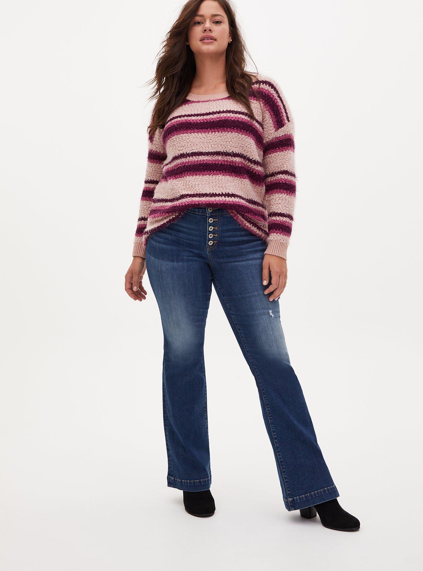 Popcorn Pullover Drop Shoulder Sweater, MULTI STRIPE, alternate