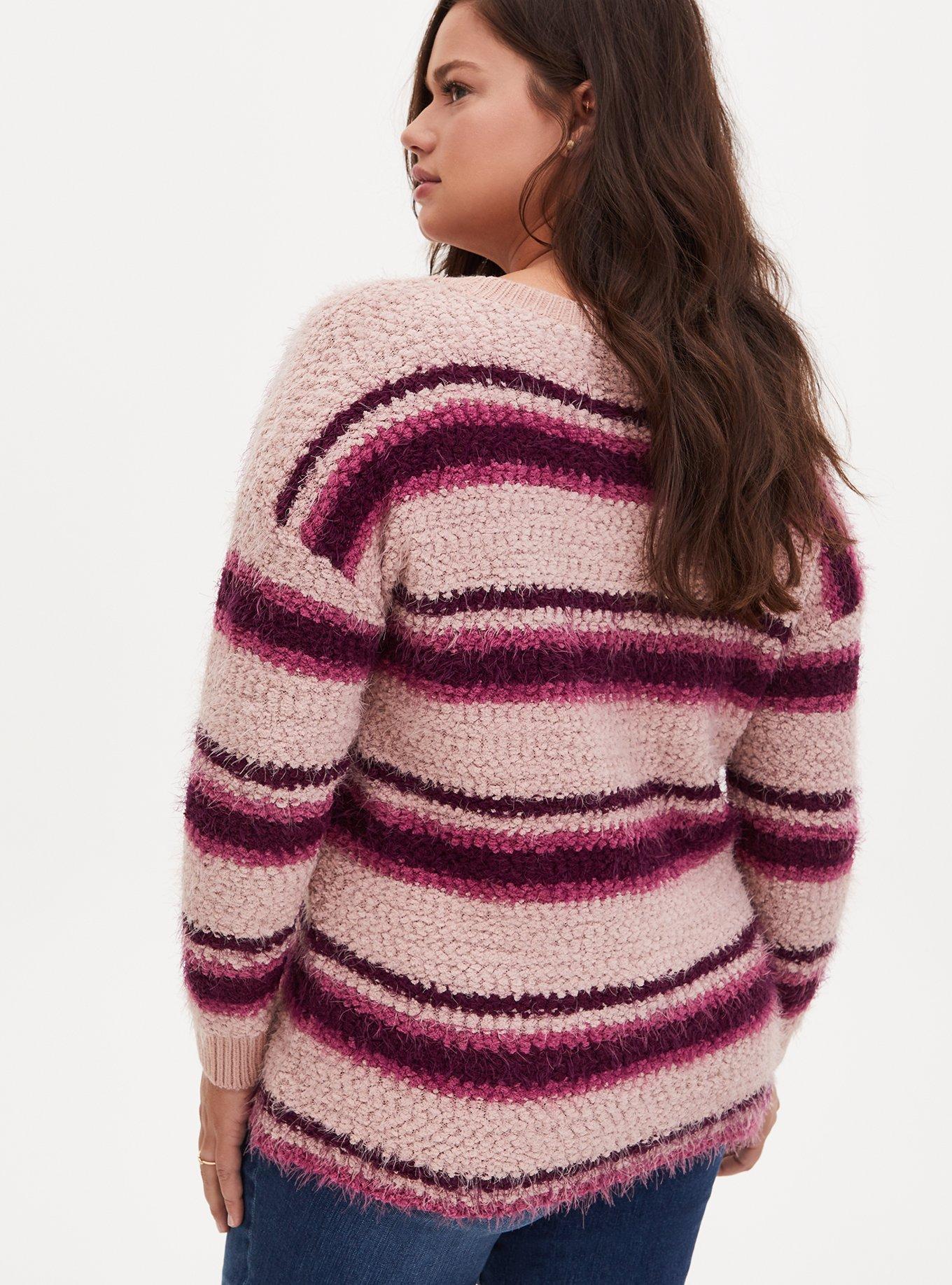 Popcorn Pullover Drop Shoulder Sweater, MULTI STRIPE, alternate