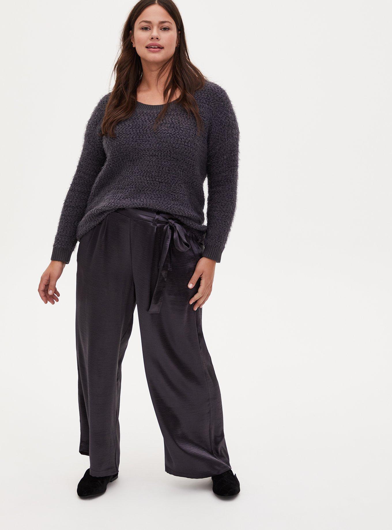 Popcorn Pullover Drop Shoulder Sweater, DARK GREY, alternate