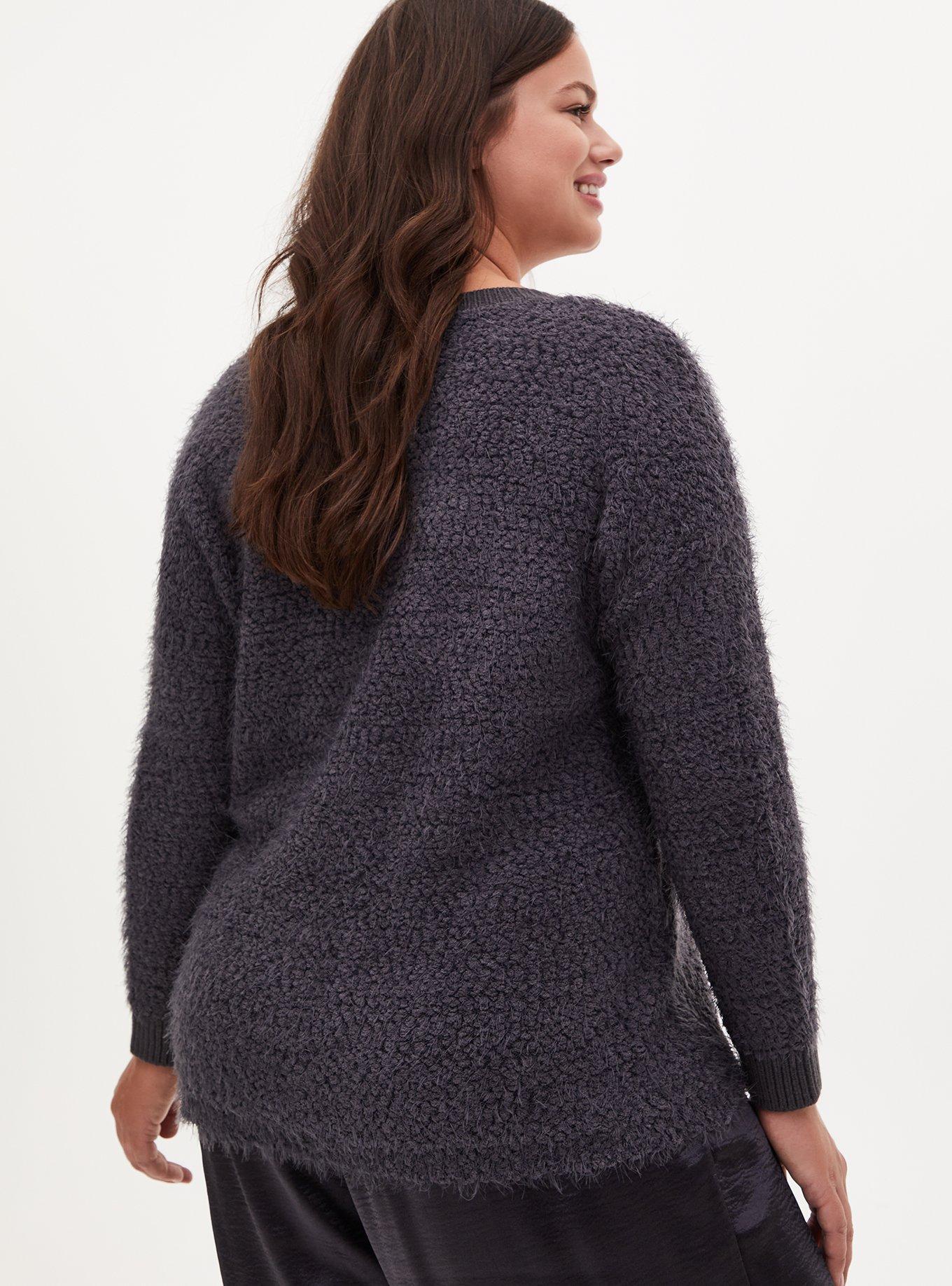 Popcorn Pullover Drop Shoulder Sweater, DARK GREY, alternate