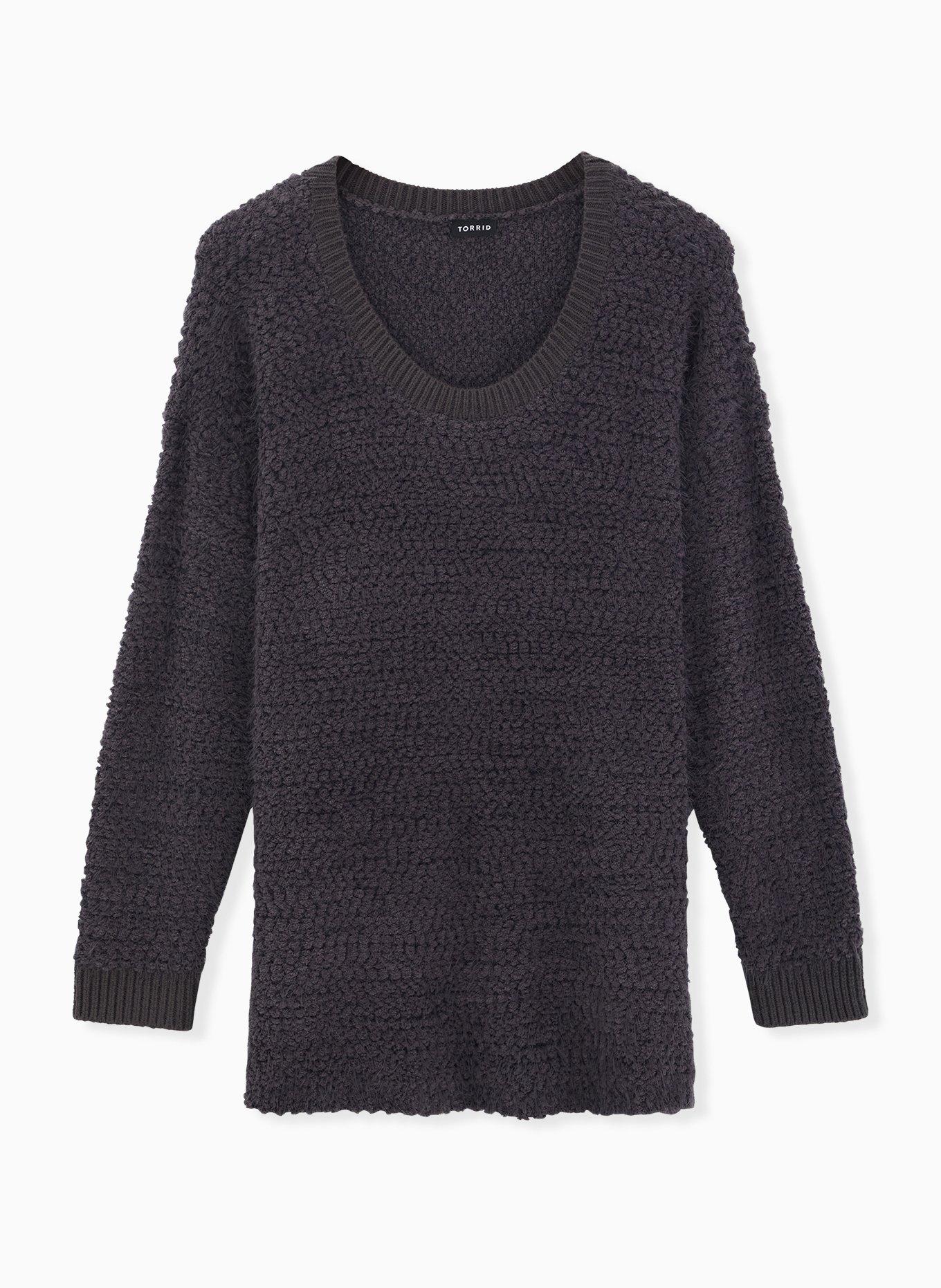 Popcorn Pullover Drop Shoulder Sweater, DARK GREY, hi-res