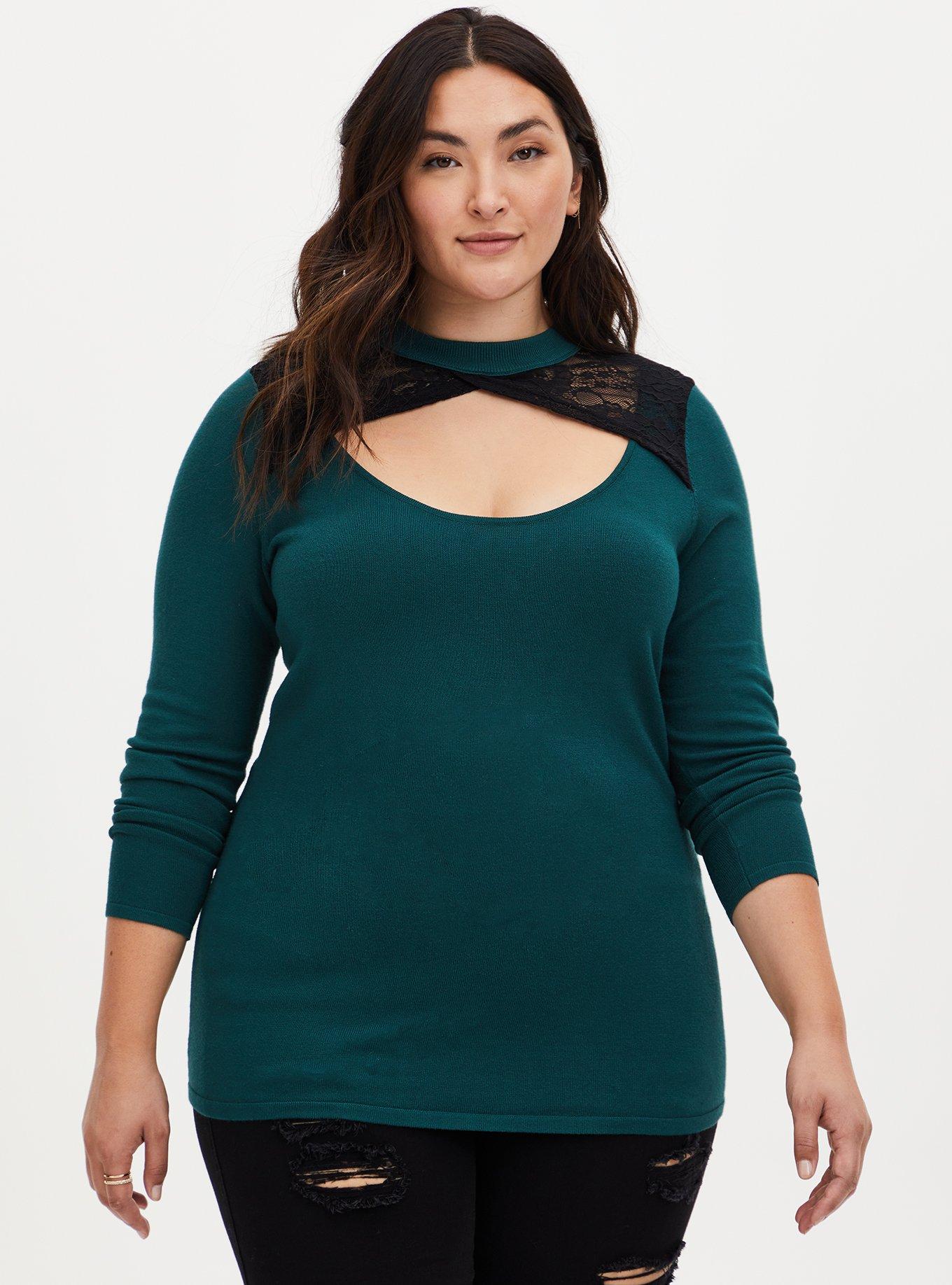 Plus Size Pullover Lace Keyhole Sweater Torrid