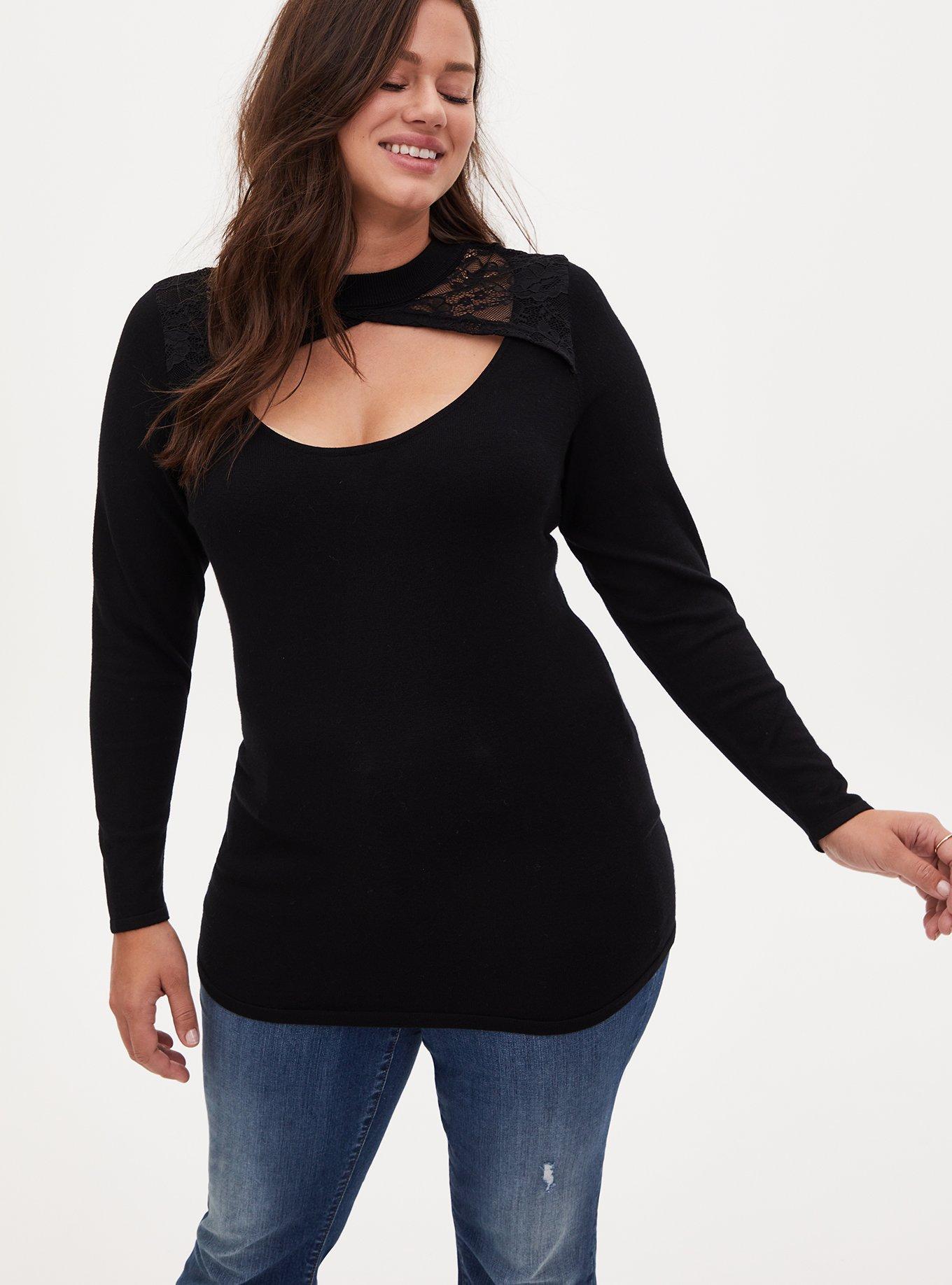 Plus Size - Pullover Lace Keyhole Sweater - Torrid