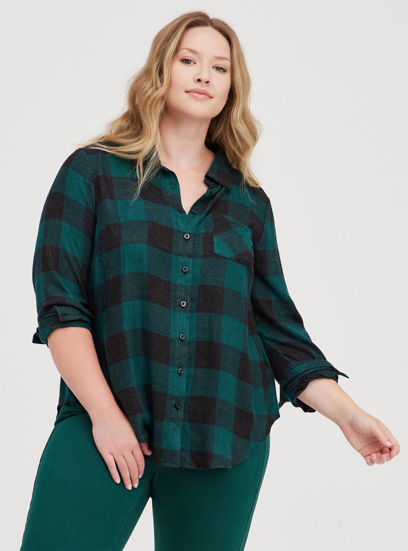 Flannel Button-Up Shirt for Tall Women in Red and Green Tartan XL / Extra Tall / Red and Green Tartan