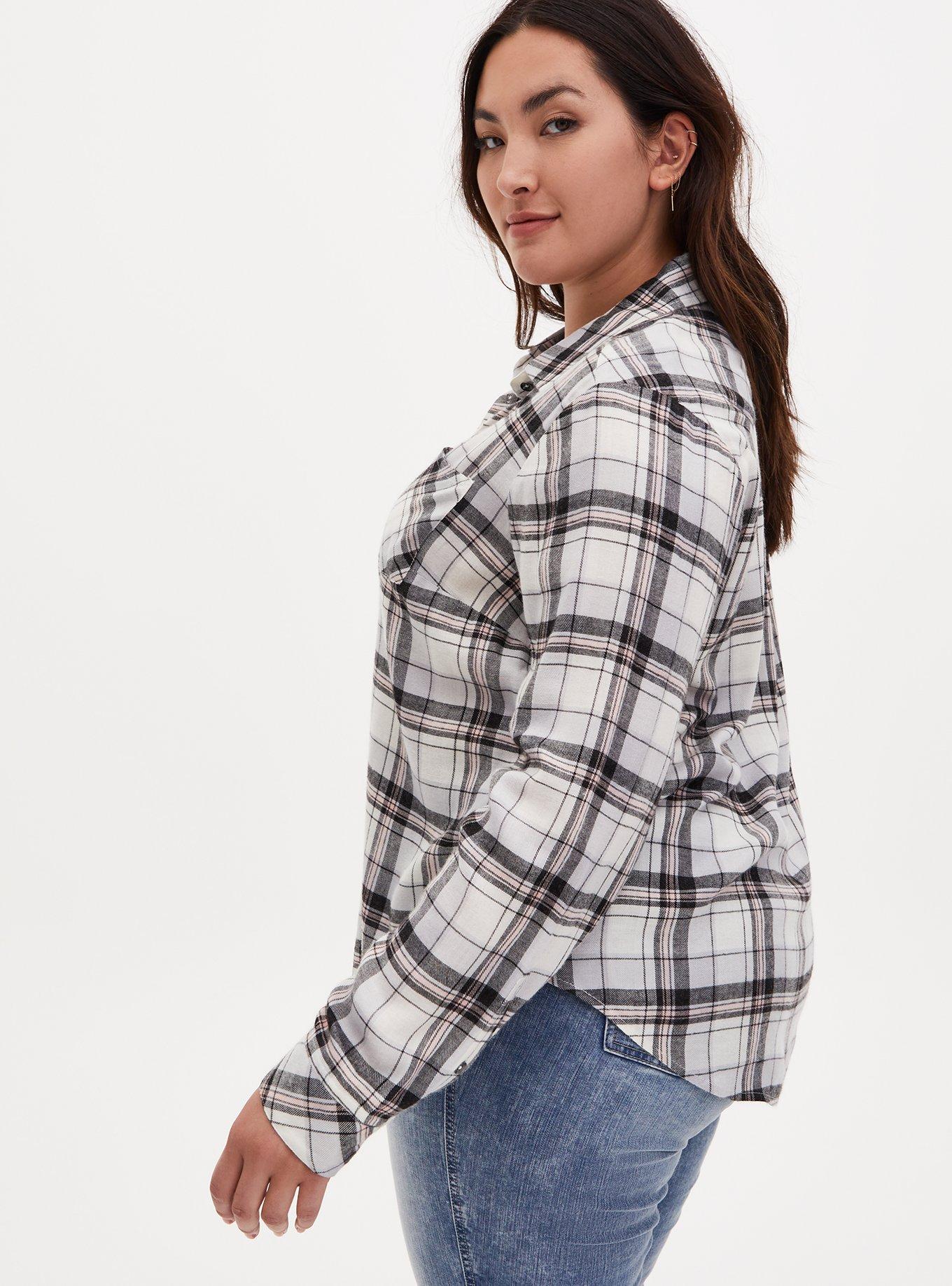Relaxed Fit Brushed Rayon Button-Up Shirt, PLAID GREY, alternate