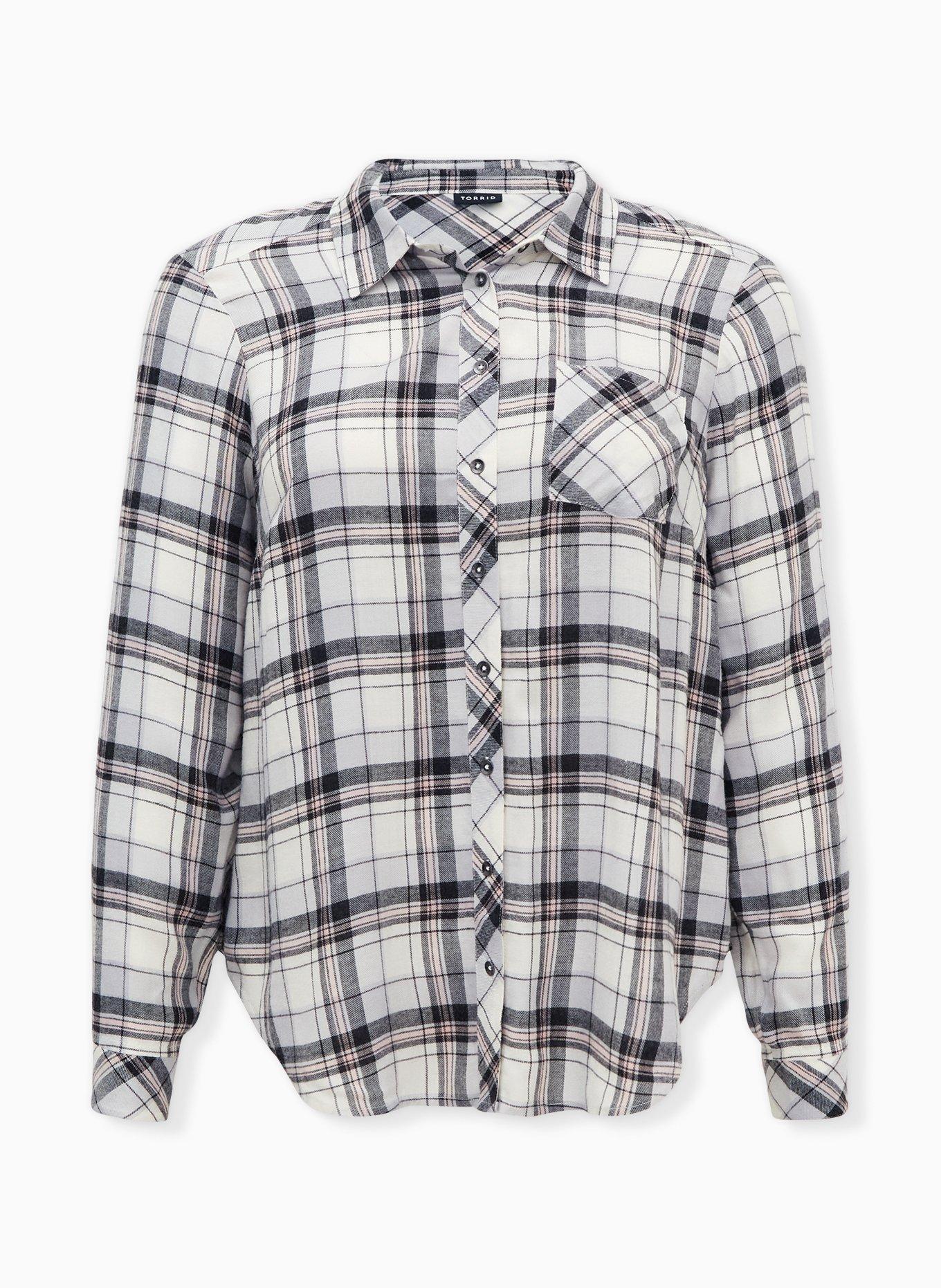 RITERA Plus Size Flannel Shirt for Women Casual Plaid Tops Buttons