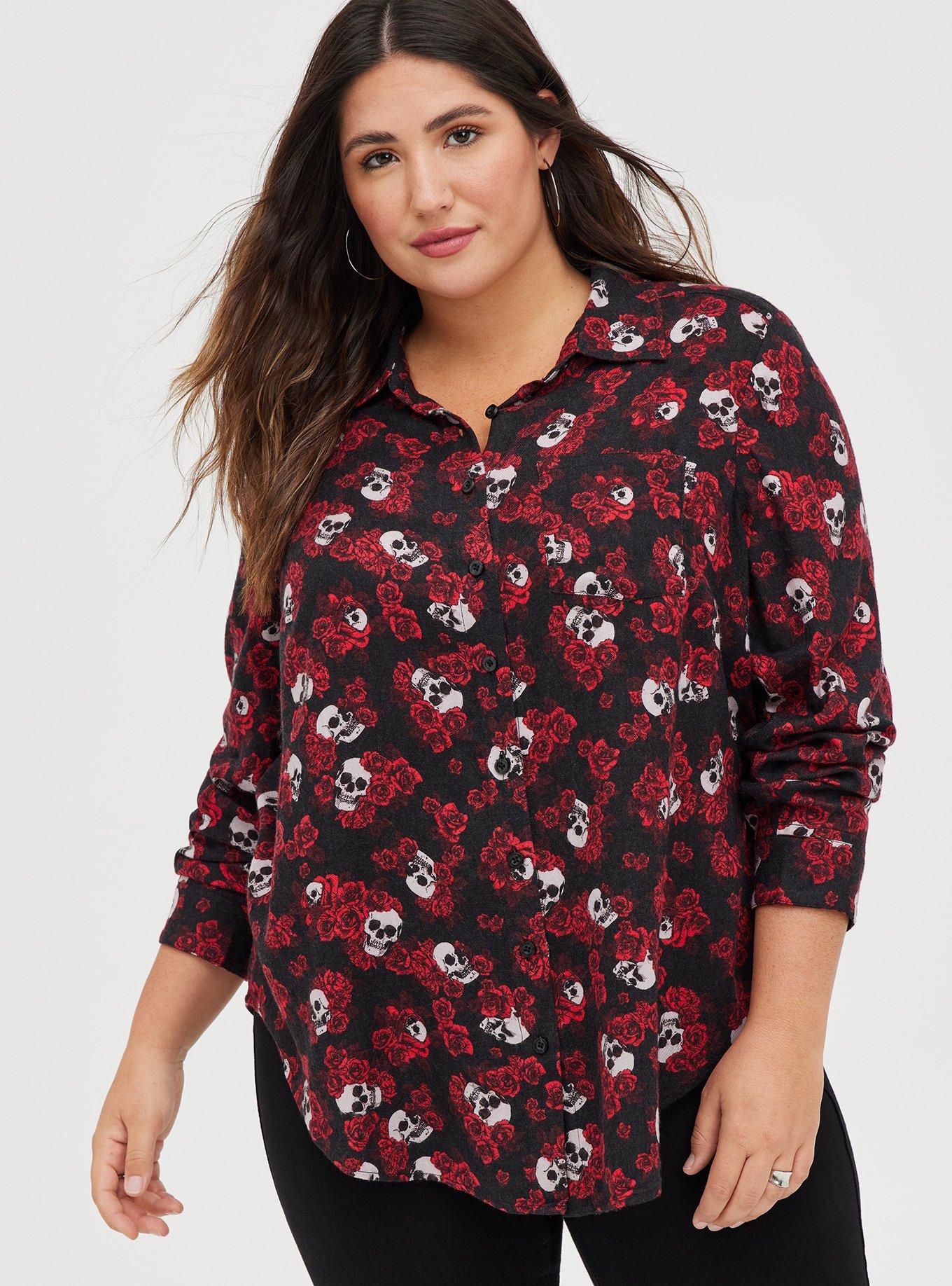 Torrid Women's Gray Floral Plus Size Relaxed Fit Brushed Rayon Top
