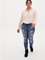 Madison - Light Pink Georgette Embellished Collar Button Front Blouse, PALE BLUSH, alternate