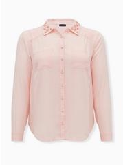 Madison - Light Pink Georgette Embellished Collar Button Front Blouse, PALE BLUSH, hi-res