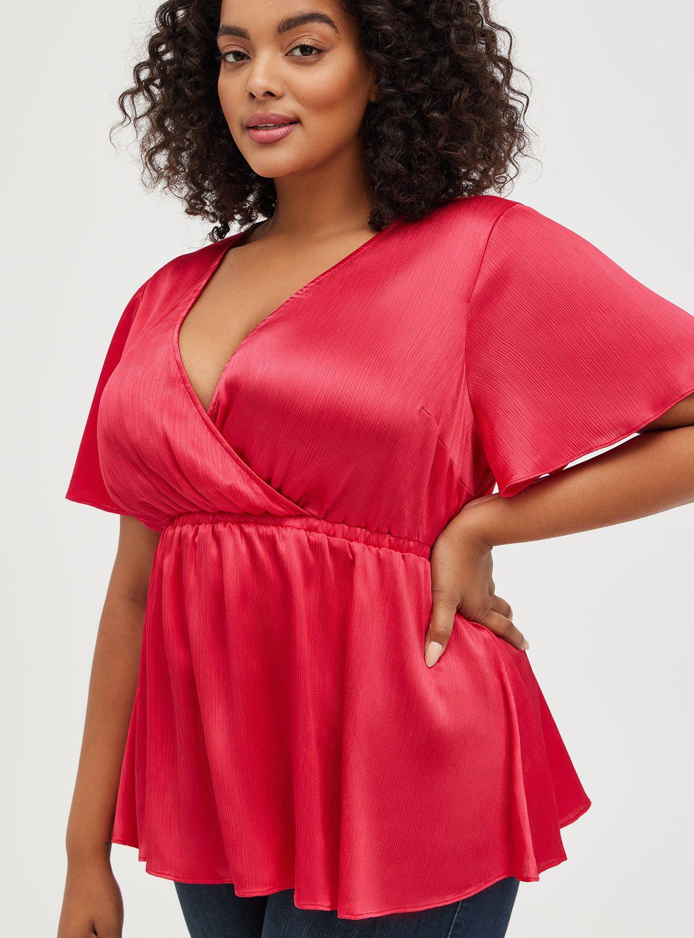 Plus Size - Lily Babydoll Shiny Gauze Surplice Top - Torrid