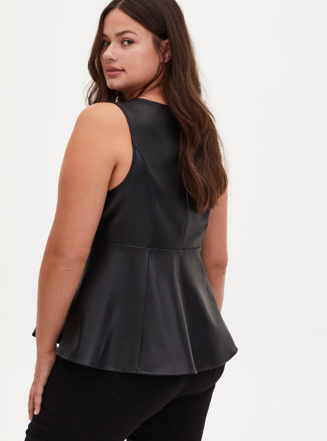 Plus Size - Black Faux Leather Lace-Up Peplum Top - Torrid