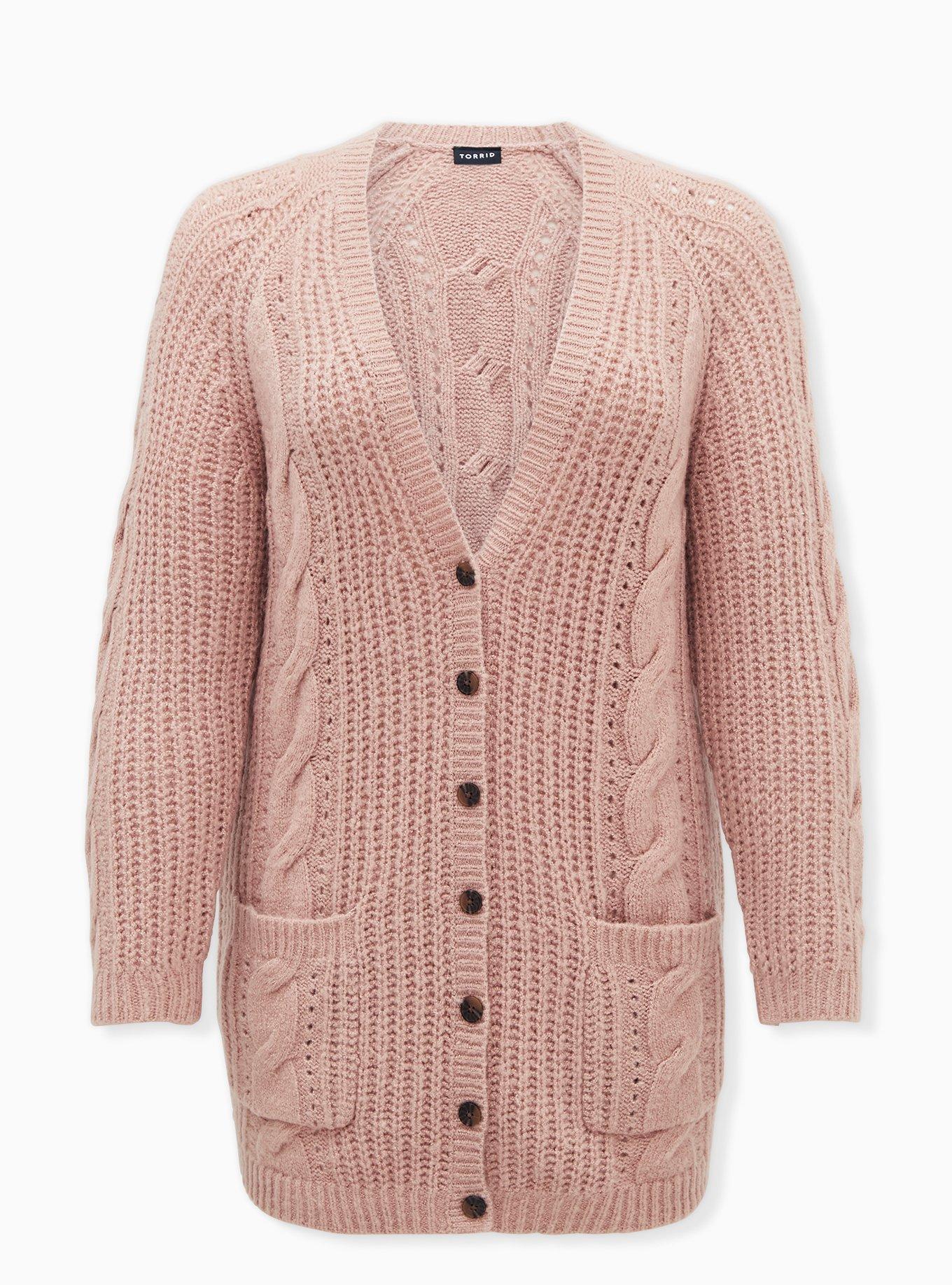 Plus Size Cable Boyfriend Cardigan Button Front Sweater Torrid