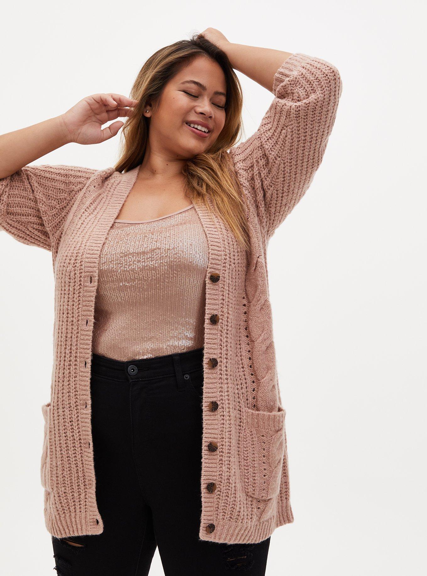 Plus Size - Cable Boyfriend Cardigan Button-Front Sweater - Torrid