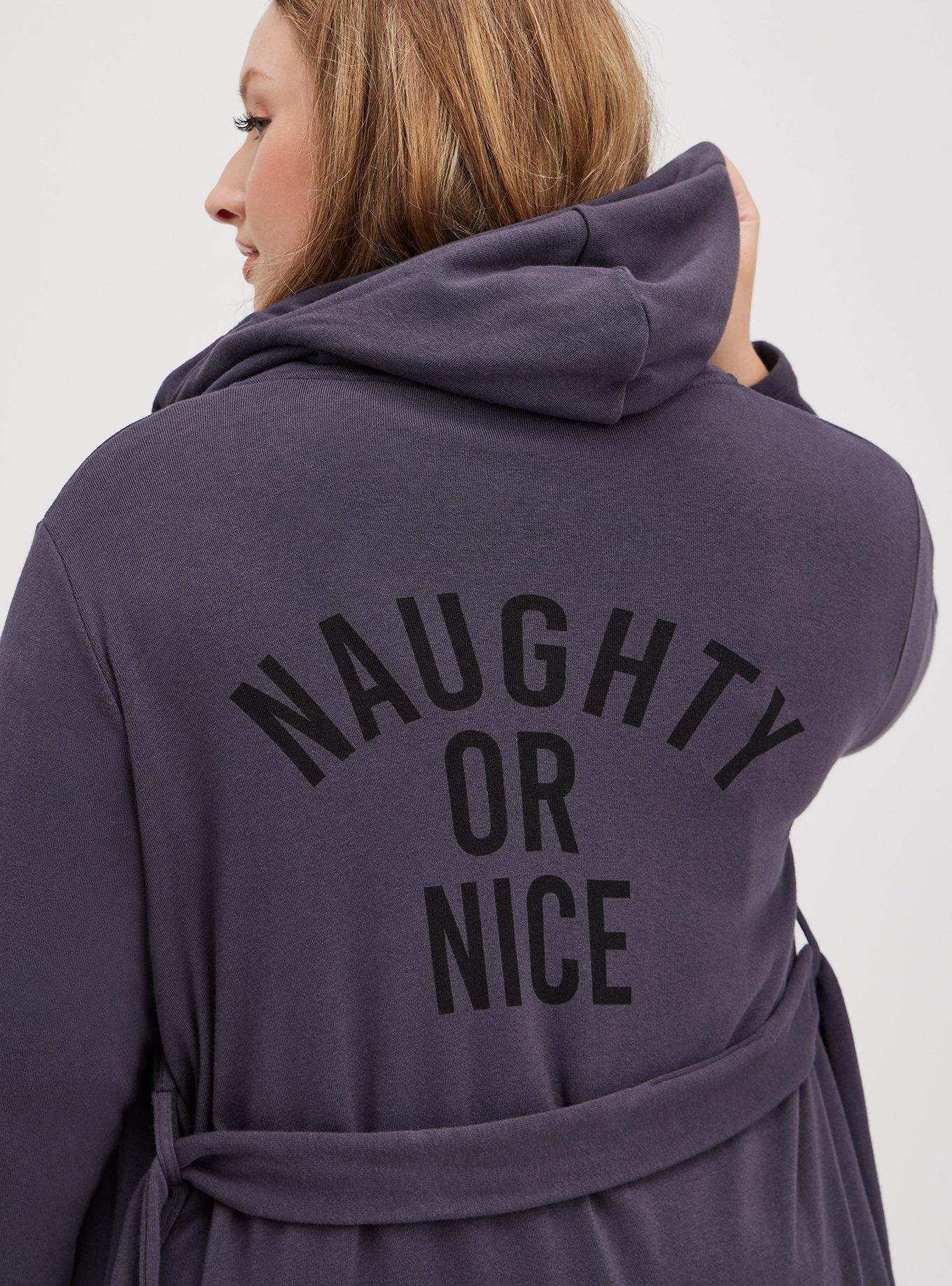 Plus Size Naughty Or Nice Grey Terry Sleep Robe, GREY, alternate
