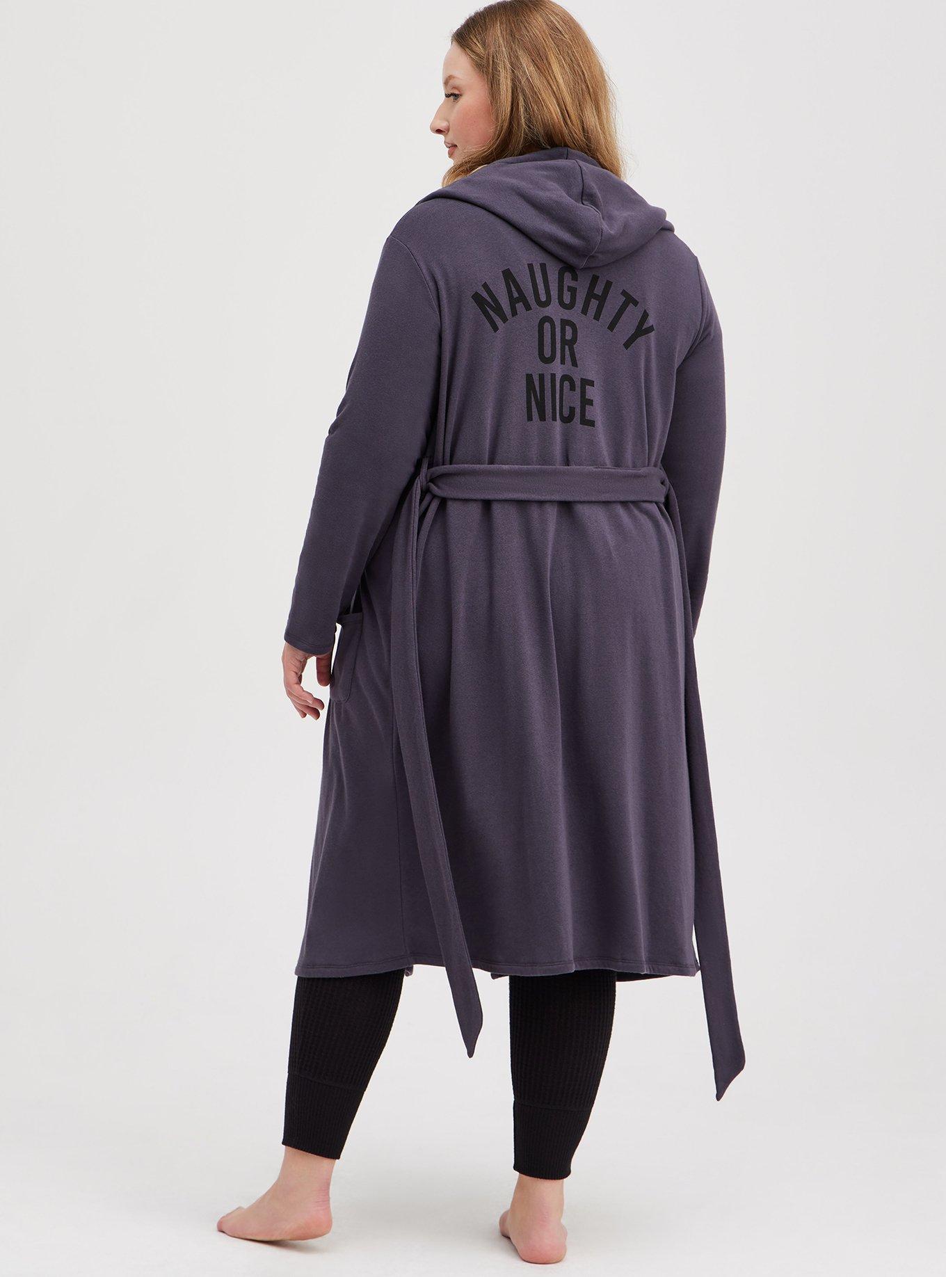 Plus Size - Naughty Or Nice Grey Terry Sleep Robe - Torrid