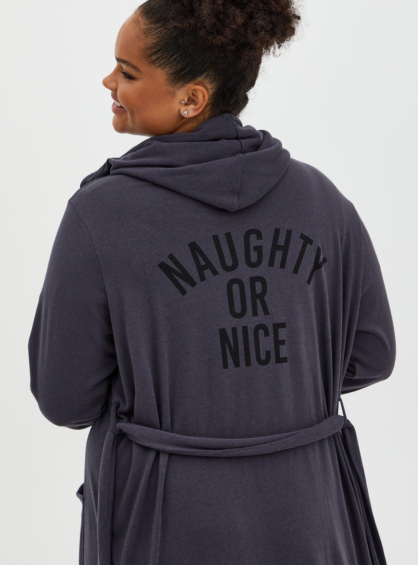 Plus Size Naughty Or Nice Grey Terry Sleep Robe, GREY, alternate