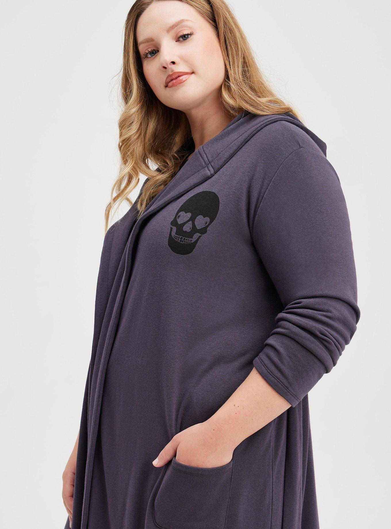 Plus Size Naughty Or Nice Grey Terry Sleep Robe, GREY, hi-res