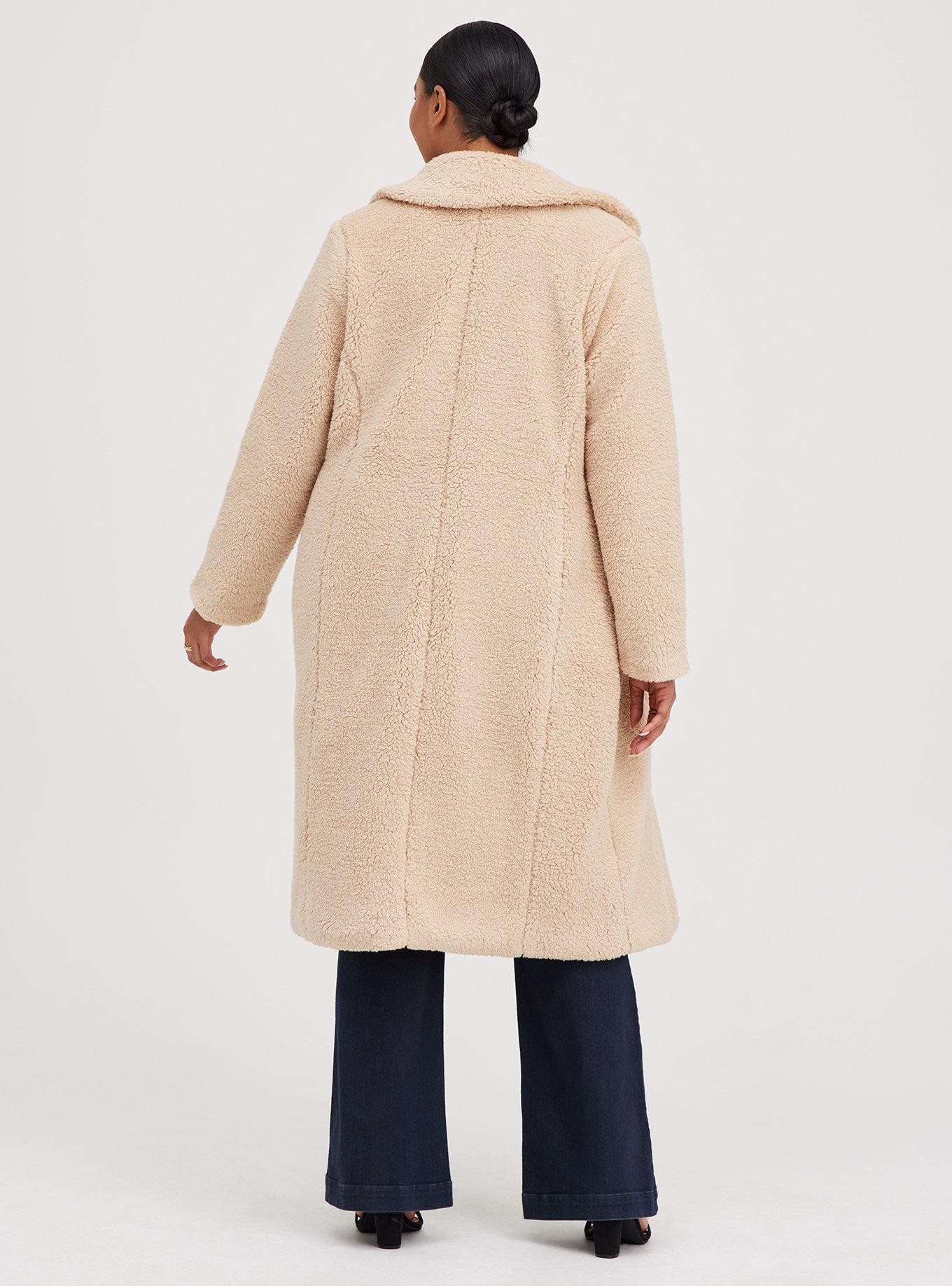 Warehouse longline teddy coat in clearance cream