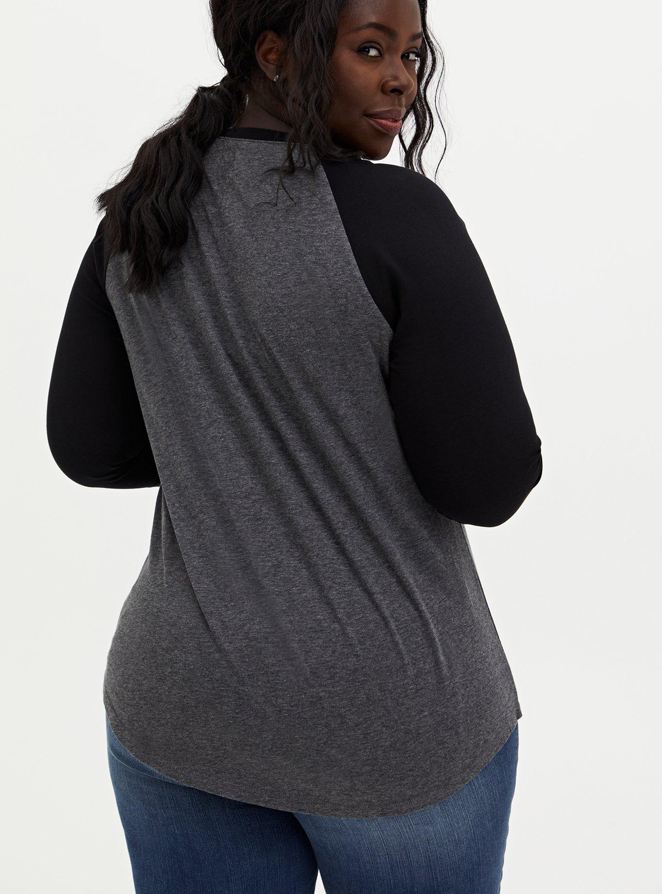 Plus Size Marvel Guardians Of The Galaxy Dancing Baby Groot Raglan Top, DEEP BLACK, alternate