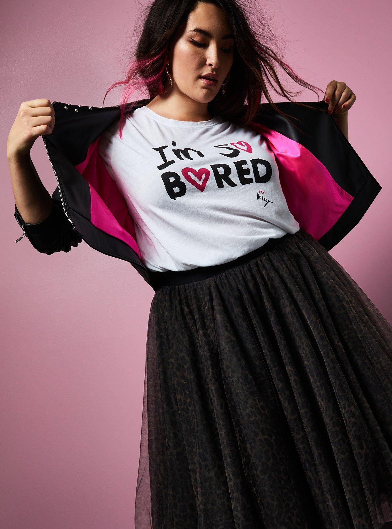 Plus Size - Betsey Johnson Black Faux Leather Leopard Trim Moto