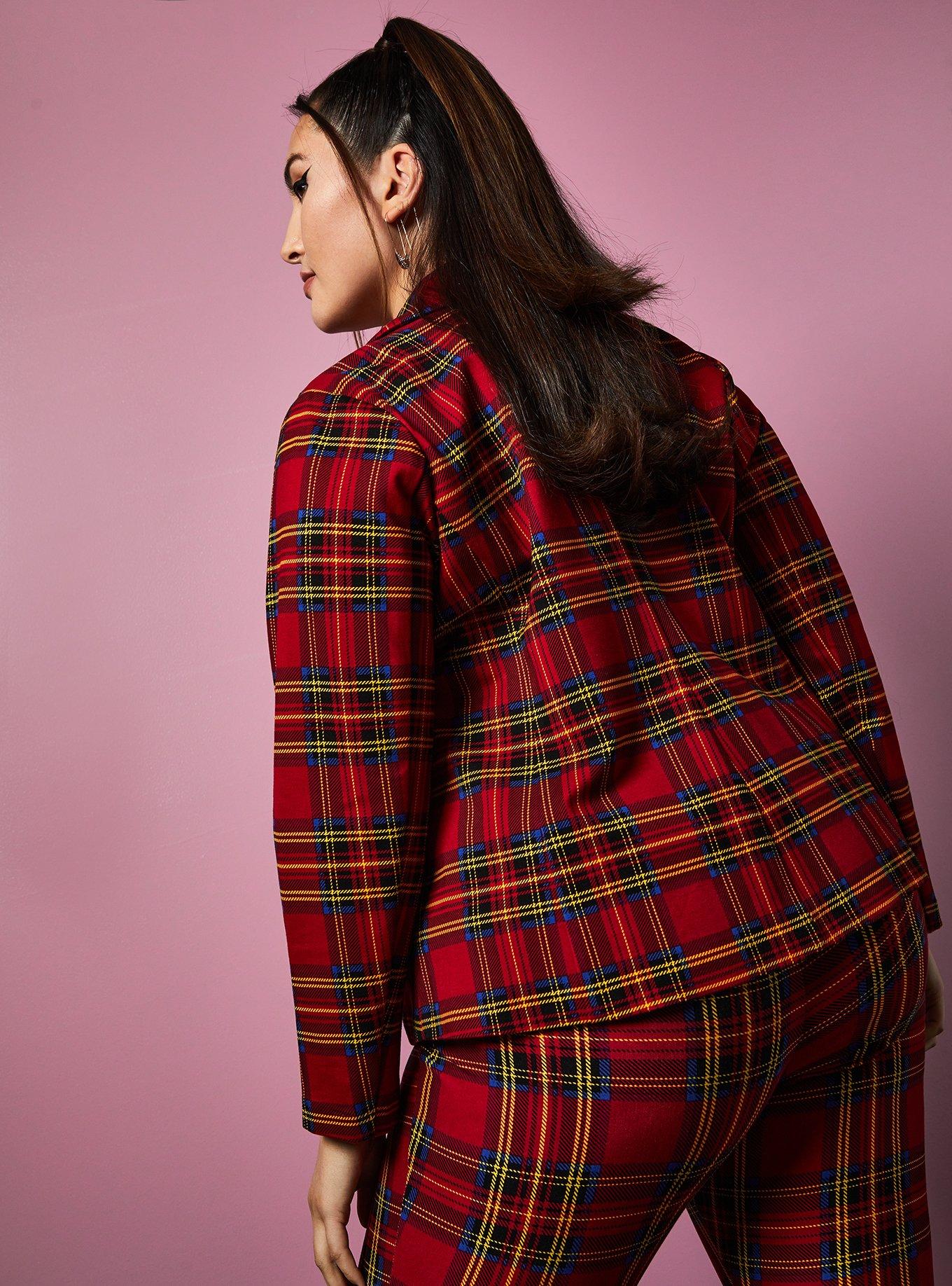 Plus Size - Betsey Johnson Red Plaid Premium Ponte Blazer - Torrid