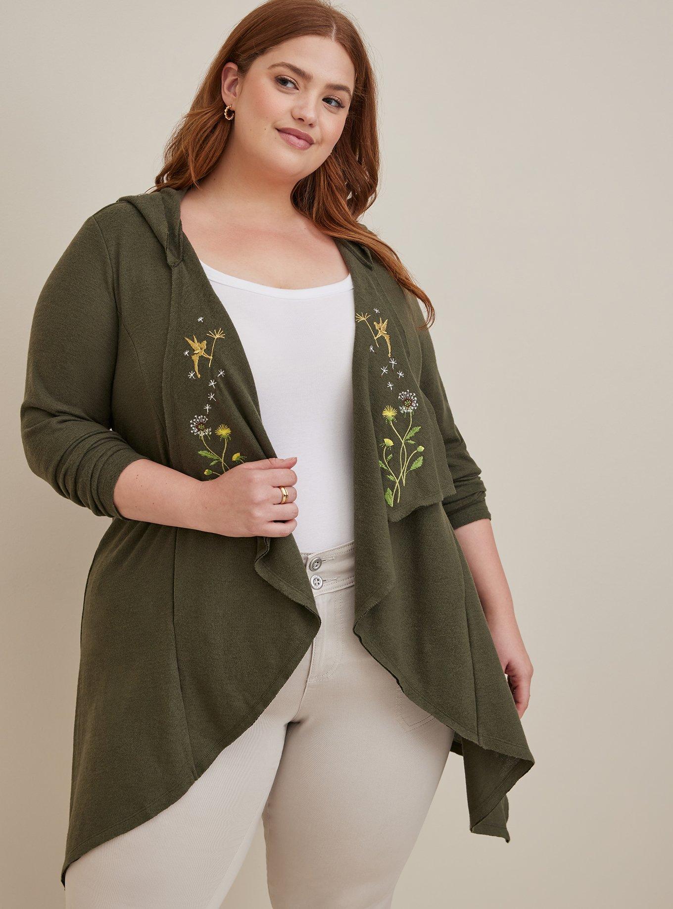 Plus Size - Disney Peter Pan Tinkerbell Embroidered Olive Green