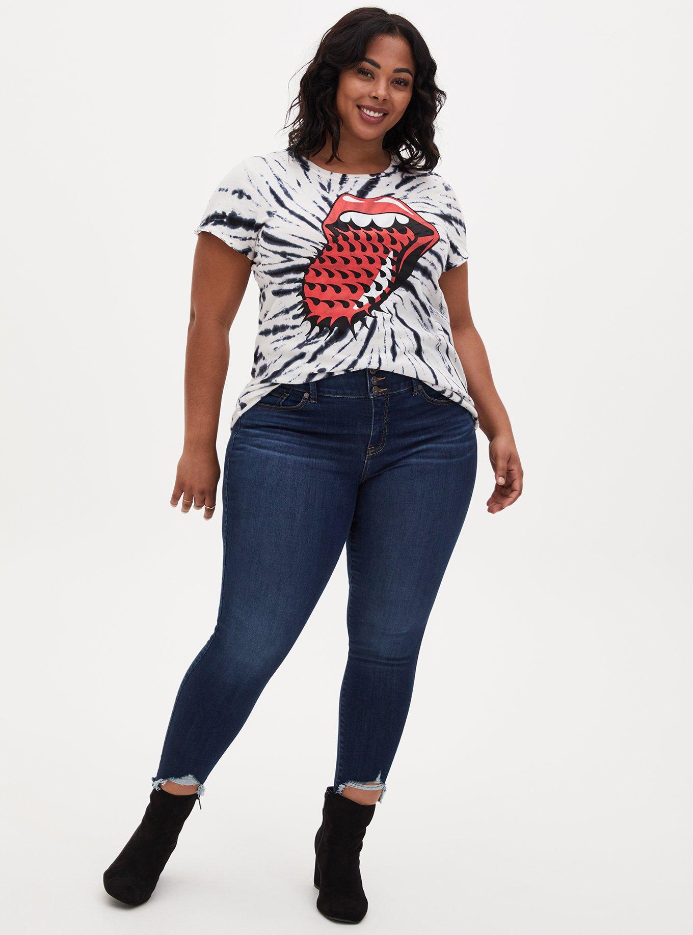 Plus Size Rolling Stones Classic Fit Crew Tee - Tie-Dye White & Black, BRIGHT WHITE, alternate