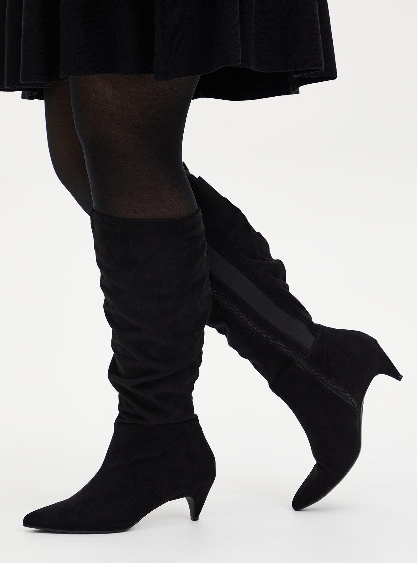 Black Faux Suede Slouchy Pointed Toe Knee-High Boot (WW), , alternate