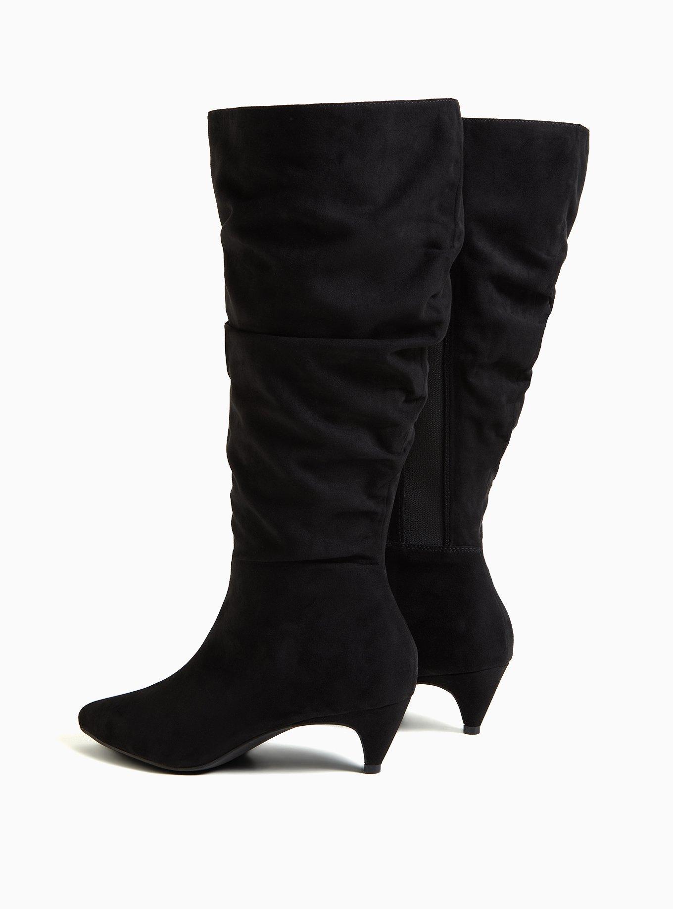 Black Faux Suede Slouchy Pointed Toe Knee-High Boot (WW), , alternate