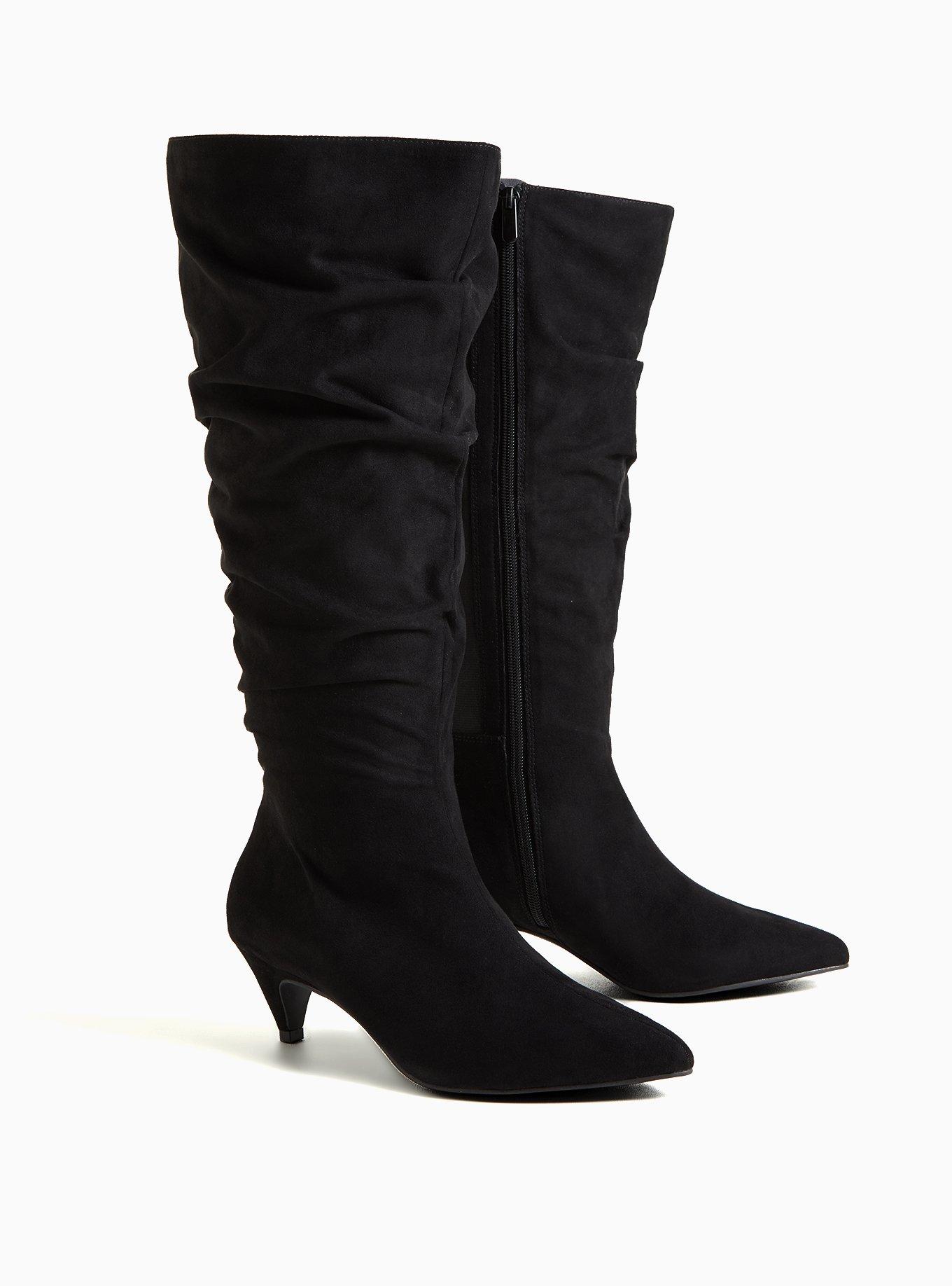 Black Faux Suede Slouchy Pointed Toe Knee-High Boot (WW), , alternate