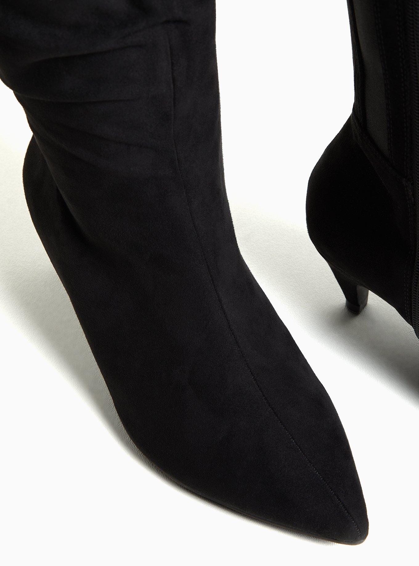 Black Faux Suede Slouchy Pointed Toe Knee-High Boot (WW), , alternate