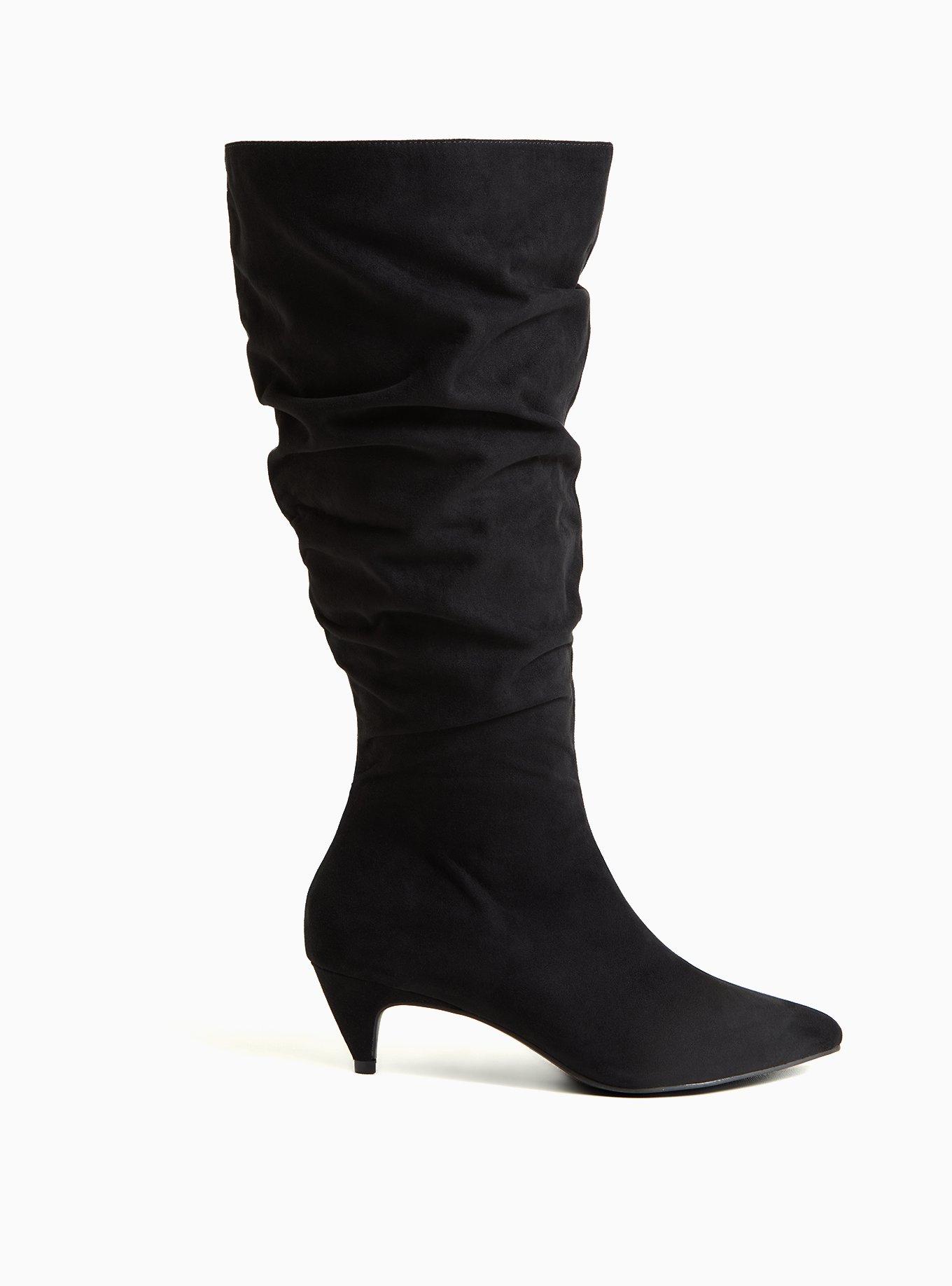 Black Faux Suede Slouchy Pointed Toe Knee-High Boot (WW), , hi-res