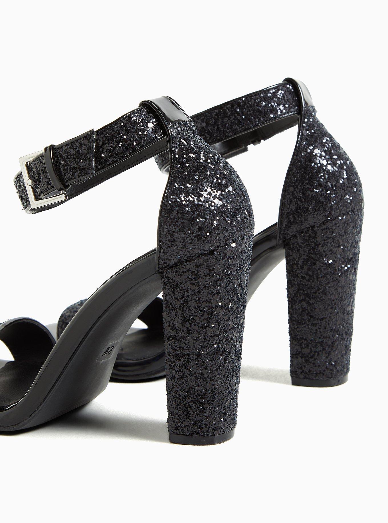 Plus Size Glitter Ankle Strap Heel Sandal (WW), BLACK, alternate