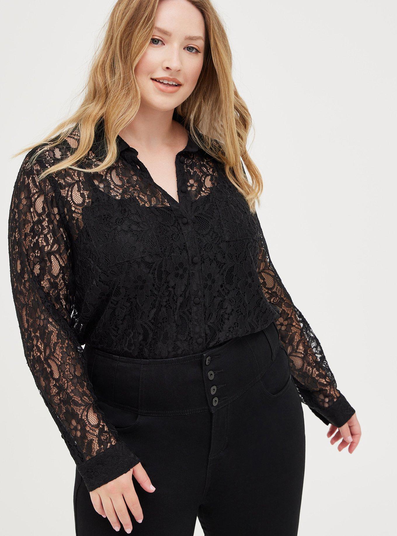 Plus Size - Madison Lace Button-Up Long Sleeve Shirt - Torrid