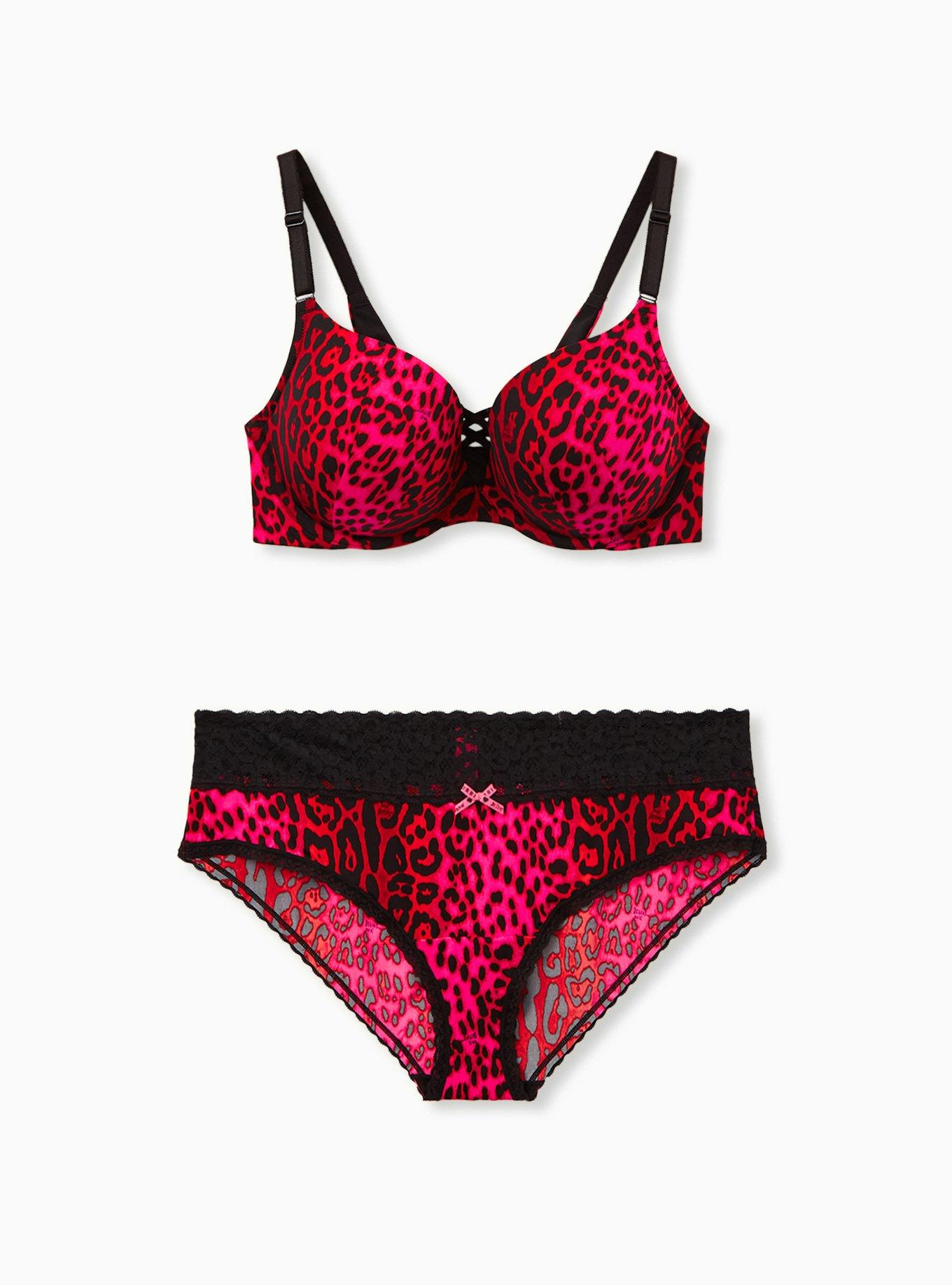 Leopard print pink/black underwire push-up Bra- Satin bow - Size 28A