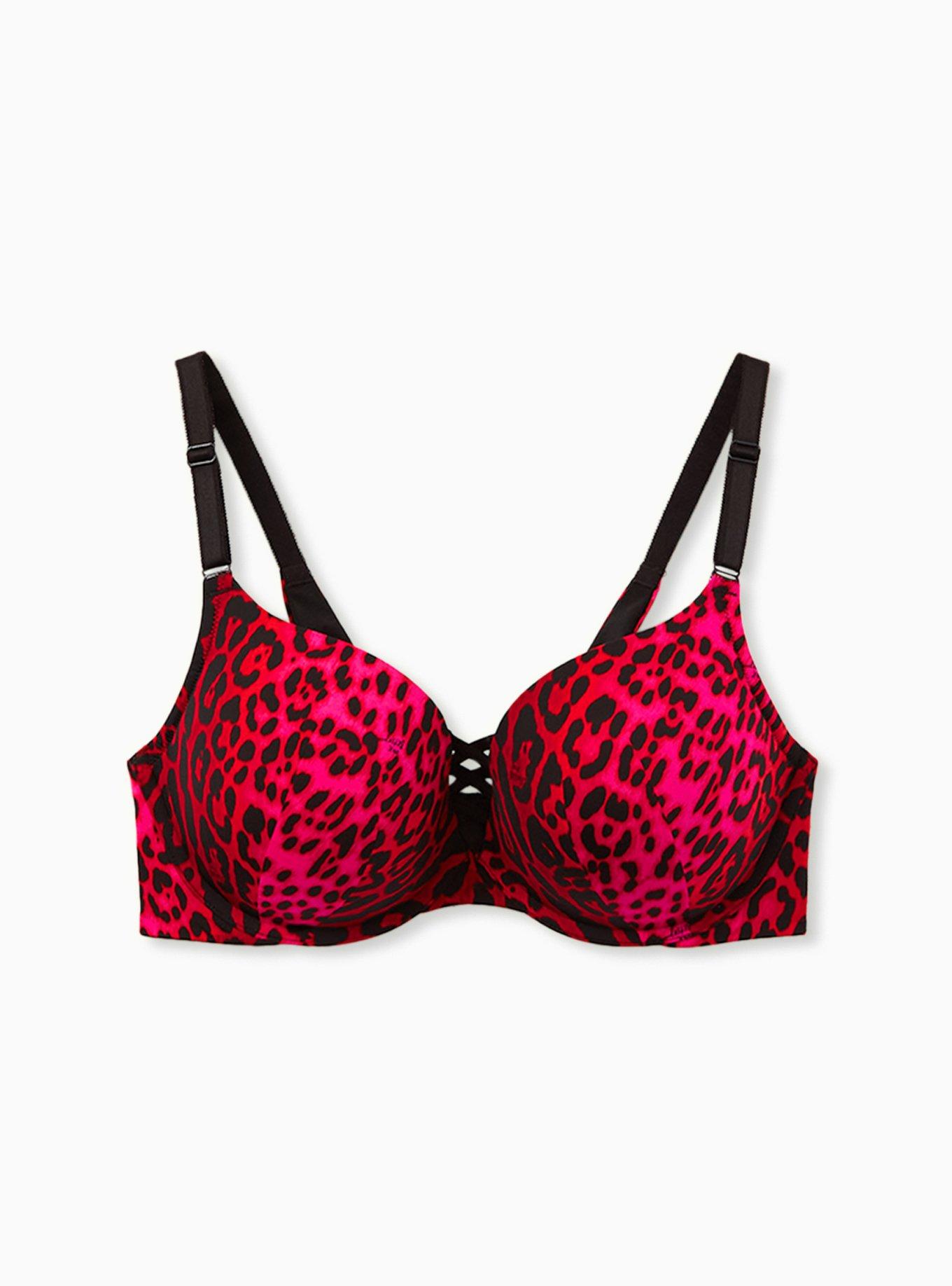 Betsey Johnson Hot Pink Leopard Satin 360&deg; Back Smoothing&trade; XO Push-Up Plunge Bra, , hi-res