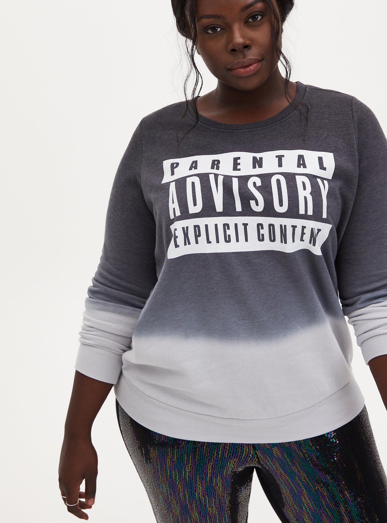 Plus Size Parental Advisory Black Dip-Dye Sweatshirt Torrid