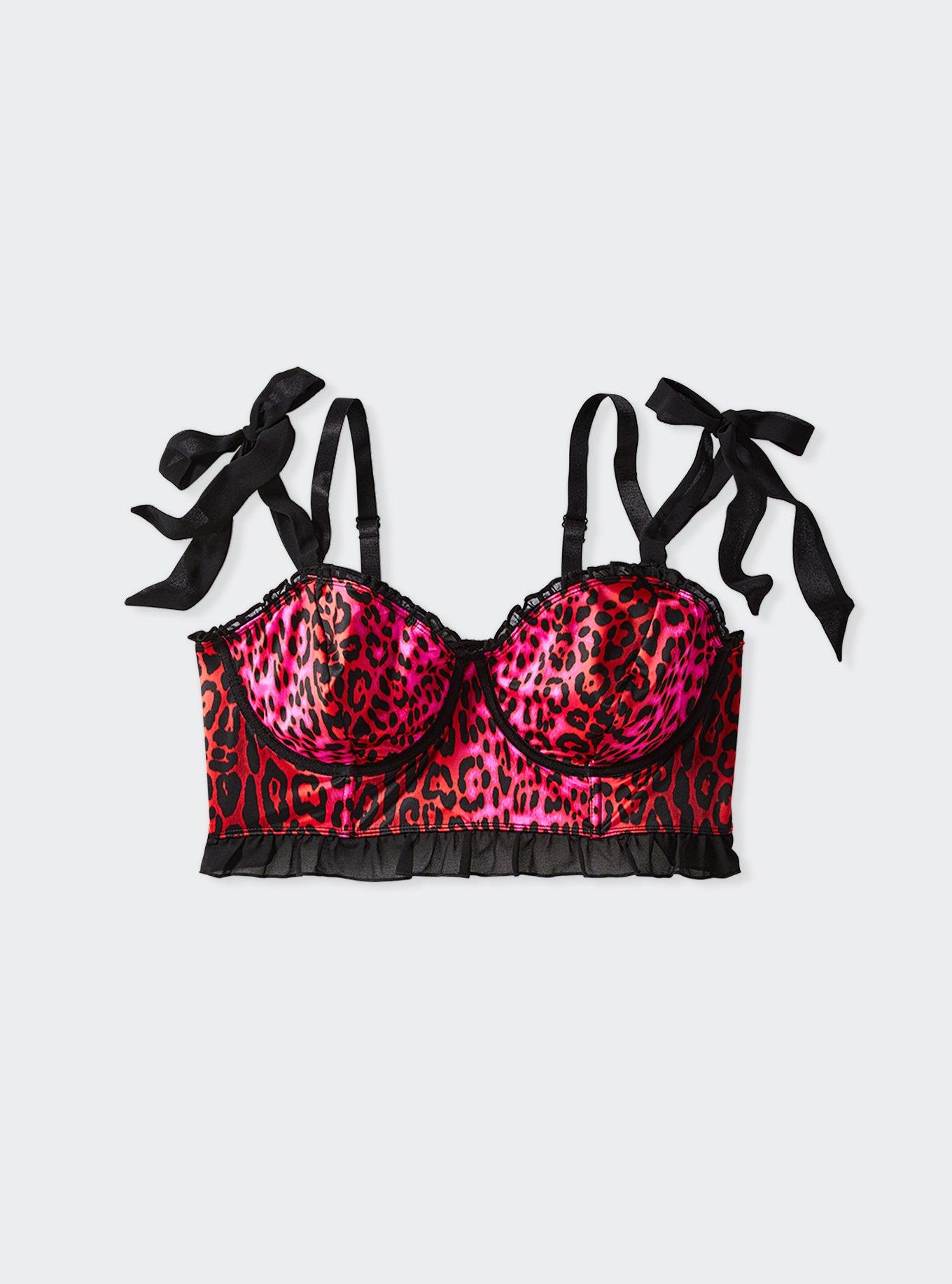 Plus Size Betsey Johnson Hot Pink Leopard Satin Underwire Bralette, , hi-res